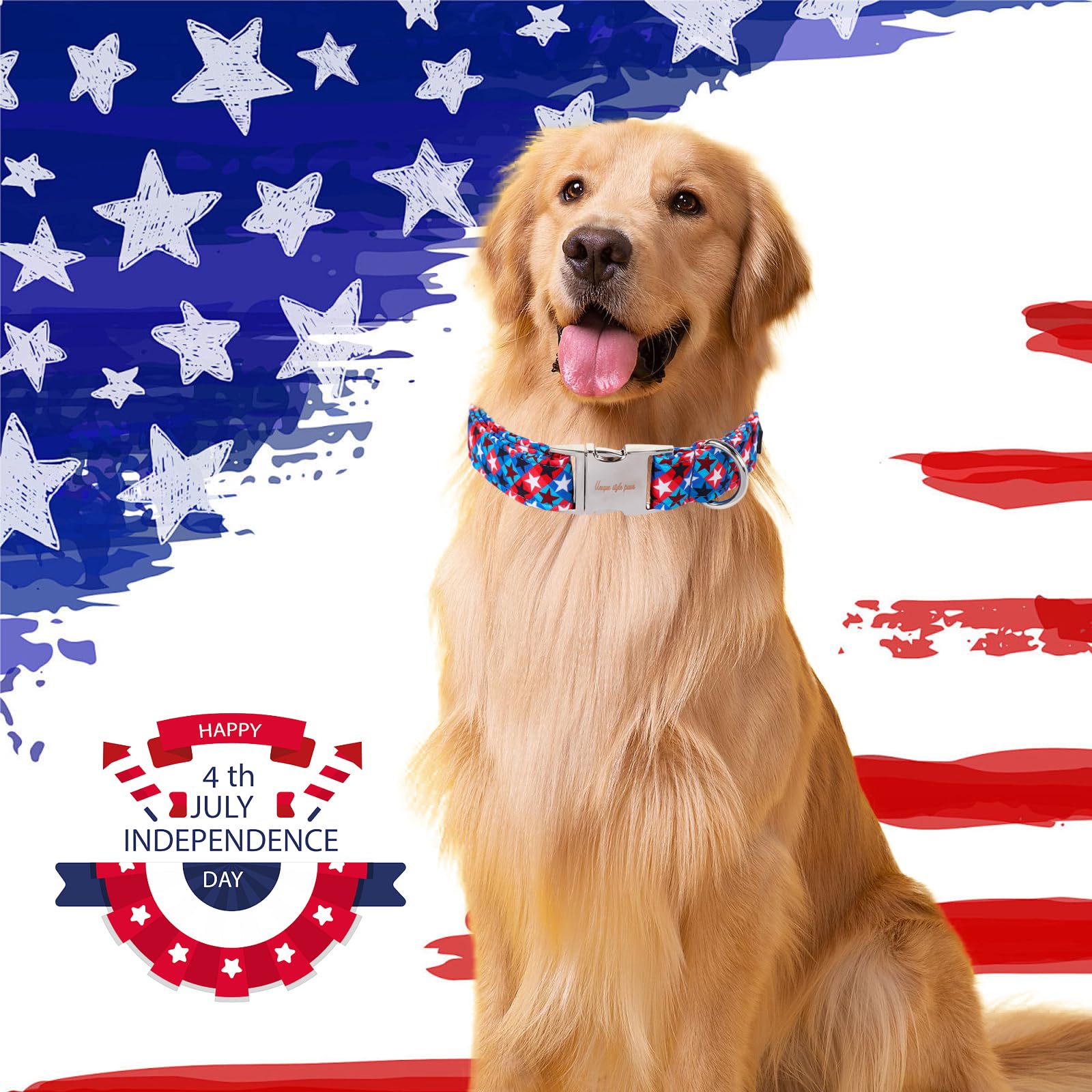 Paws 4Th Of July Dog Collar - Unique Style, American Stars, Cotton, Independence Day Collar For Small, Medium, Large Dogs