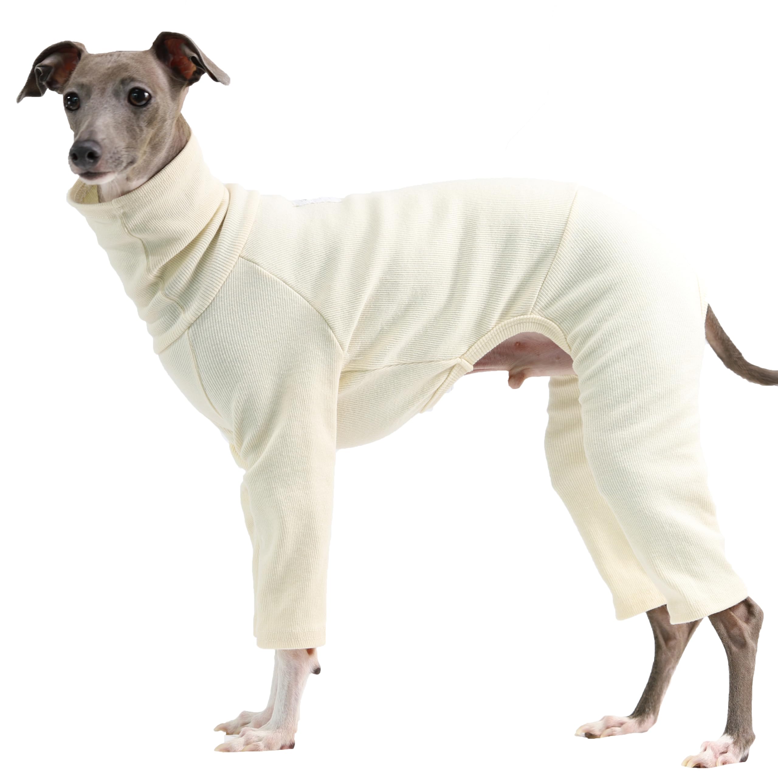 D Doggy Star Italian Greyhound Clothes Stretchable Onesie Whippet For Dog (3Xl,Ribbed Ivory)