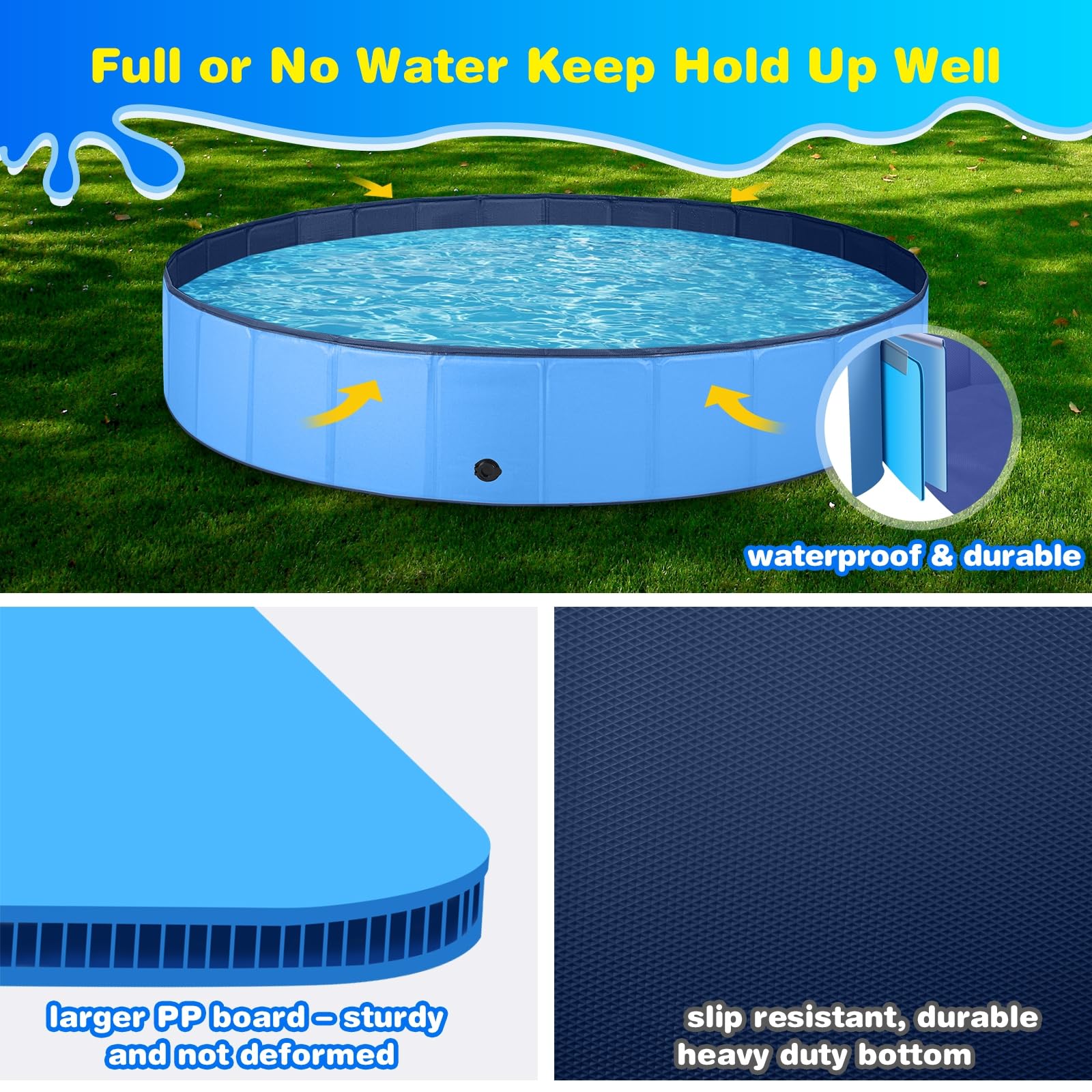 Jecoo Dog Pool for Large Dogs Kiddie Pool Hard Plastic Foldable Dog Bathing Tub Portable Outside Kids Swimming for Pets and Dogs