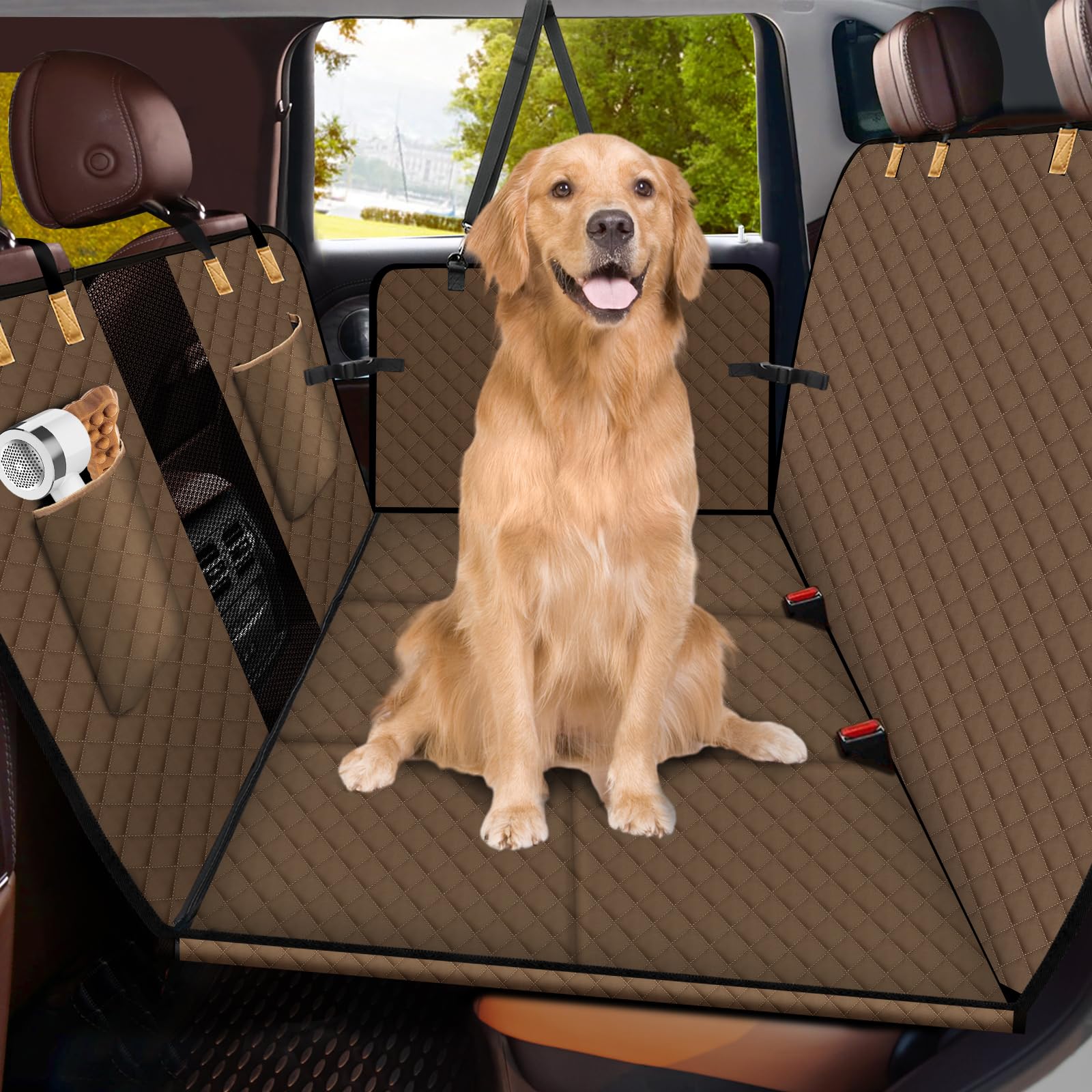 Lekereise Dog Car Seat Cover For Back Seat,Hard Bottom Dog Hammock For Car,Camping Air Mattress (Bronze)