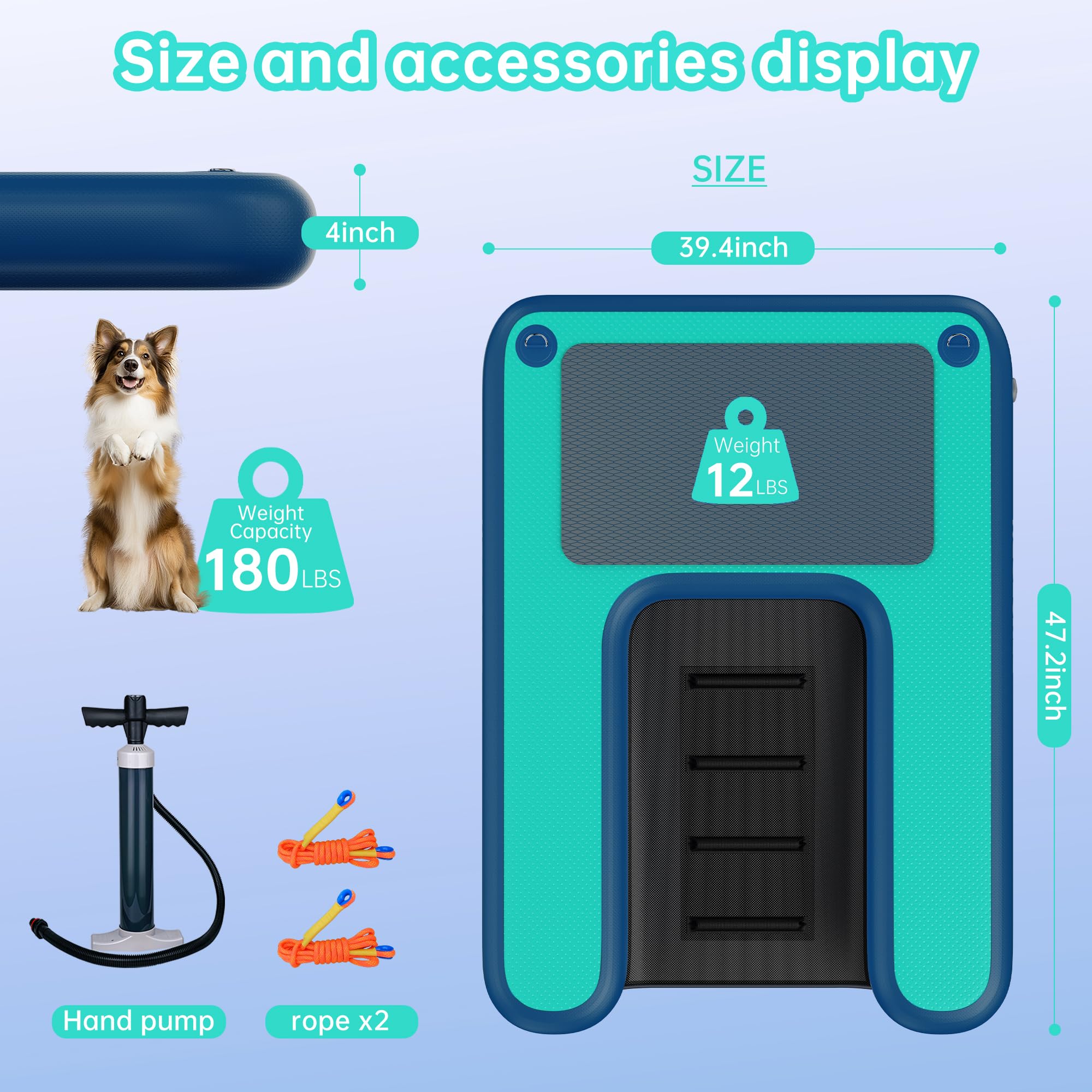 Vebesyet Inflatable Dog Water Ramp, Dog Floats Ramp Ladder For Pools, Boats, Docks, Sea And Lake, Non-Slip Eva 4Ft X 3.3Ft Platf