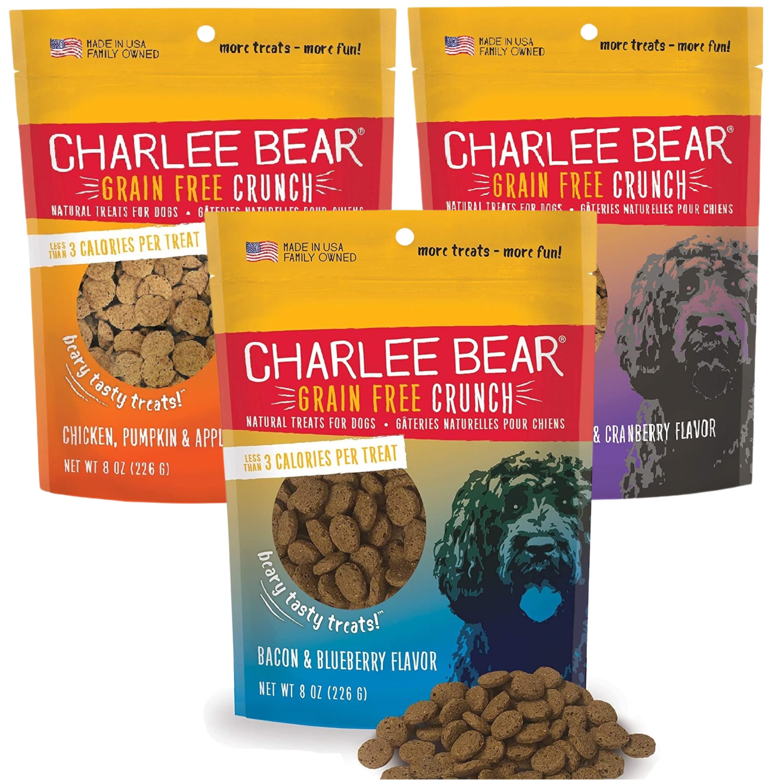 Charlee Bear Dogs Training Treat and Snack, Crunchy Low Calorie Grain Free Dog Treats, Made in USA, Best for Small and Medium Br