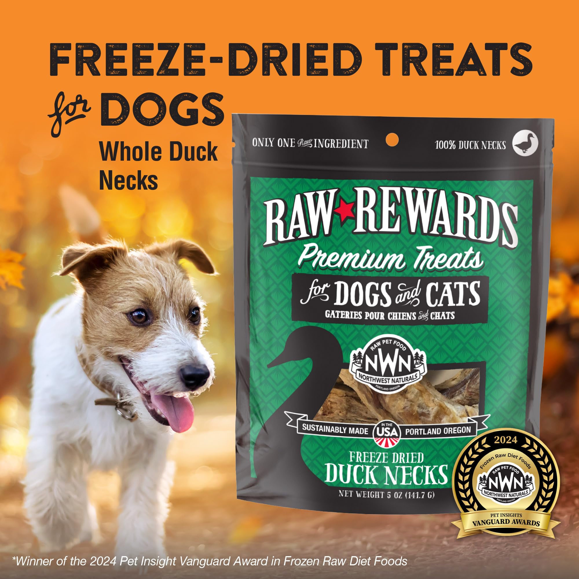Northwest Naturals Raw Rewards Freeze-Dried Duck Neck Treats for Dogs and Cats - Whole Neck - Grain Free - 1 Ingredient - Health