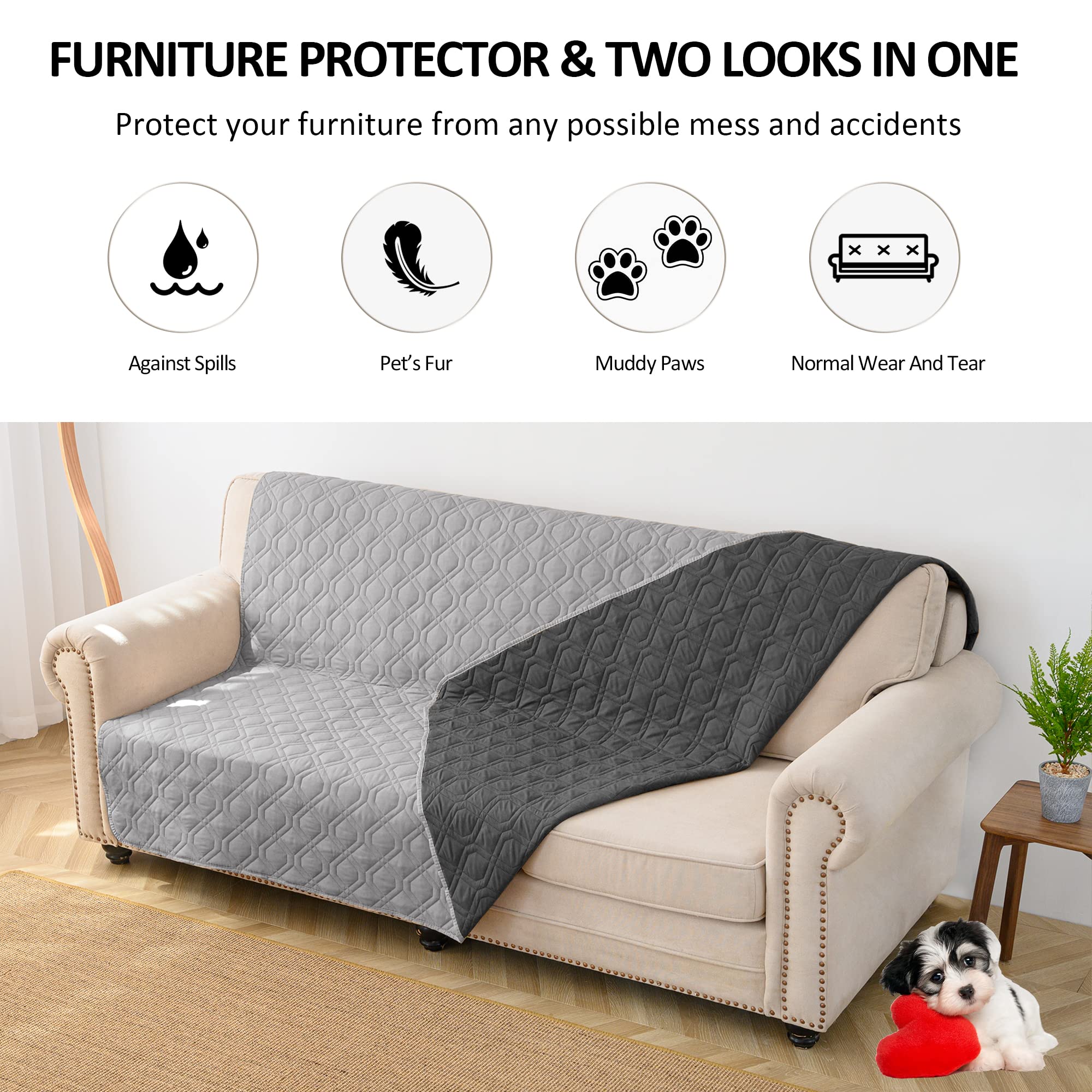CHHKON Waterproof Dog Bed Covers, 52x82, Grey & Dark Grey Pet Blanket, Furniture Protector for Couch Protection