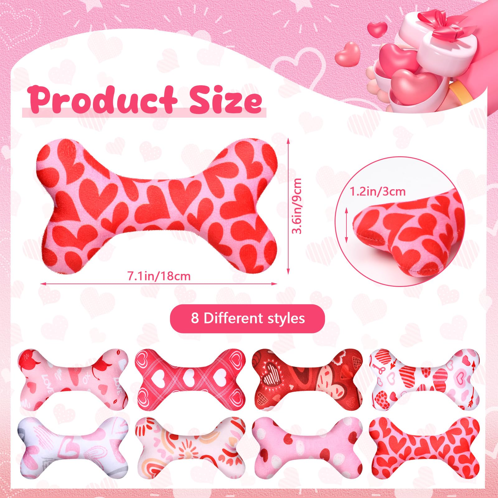 Viorawhite 8 Pack Toys For Dogs Plush Squeaky Bone Shaped Funny Toys Birthday Gift For Small Medium Large Sized Dogs(7.1 X 3.6
