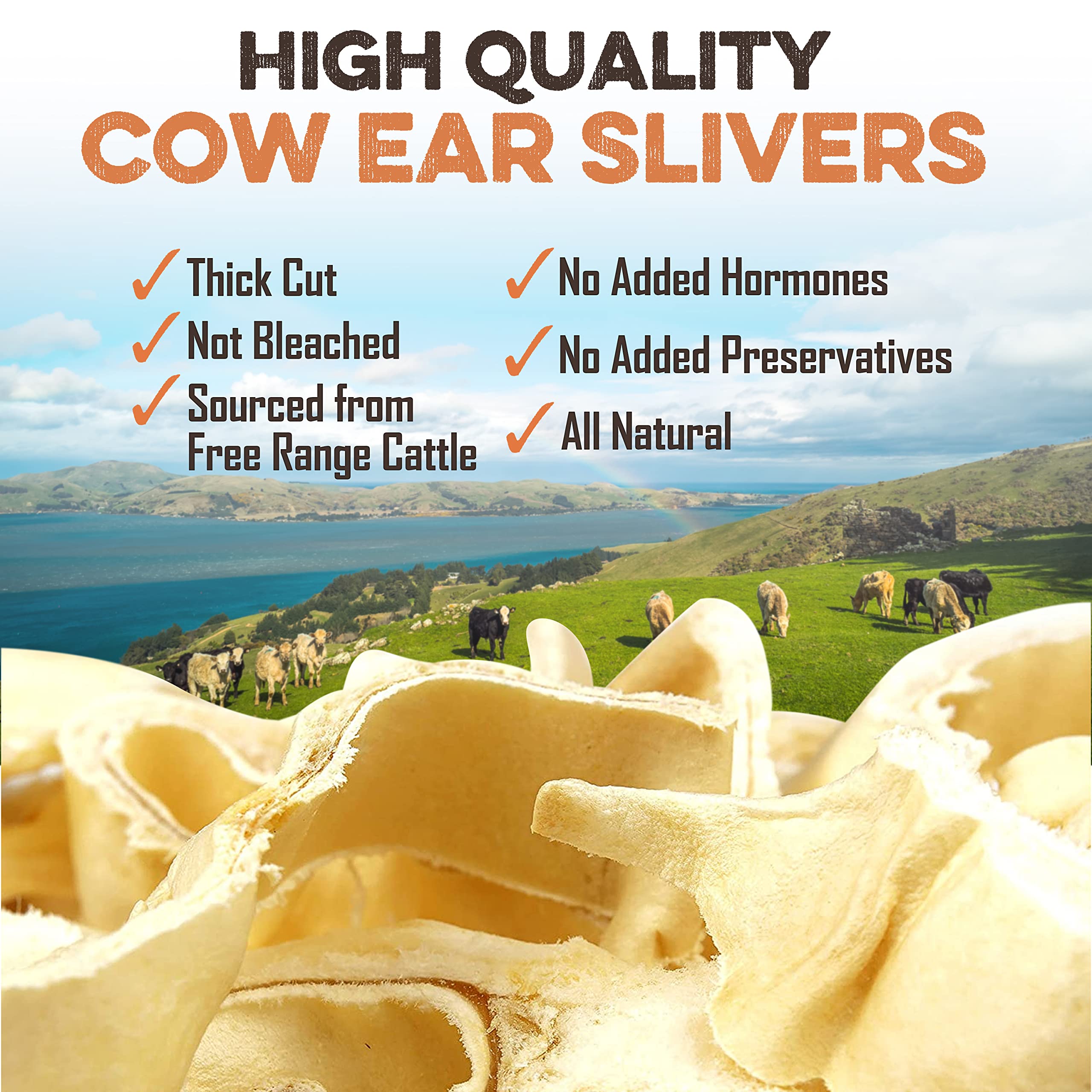 BRUTUS & BARNABY Cow Ears for Dogs; Ear Slivers are Great for Puppy Teething, Single Ingredient Beef Ear Slivers for Small to Me