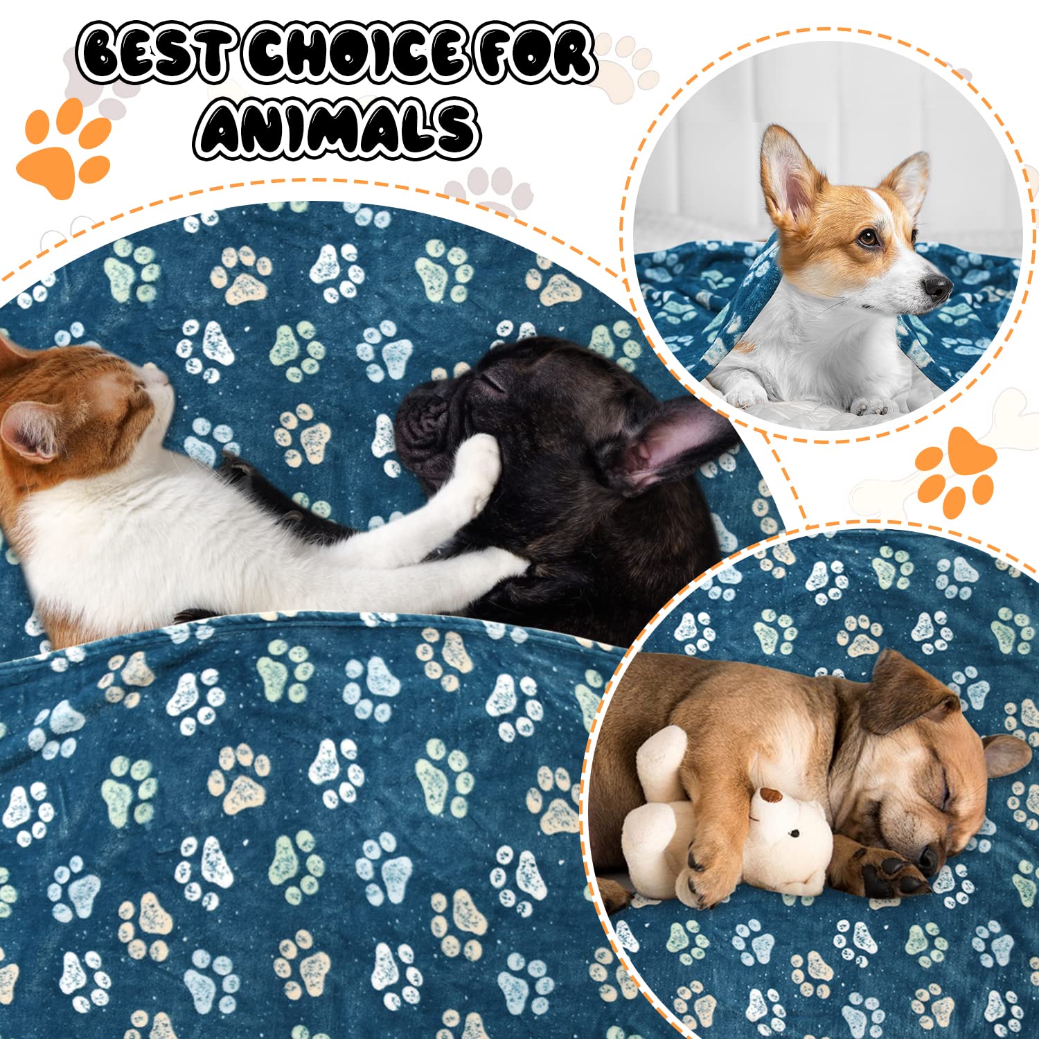 1 Pack 3 Blankets For Dogs Blankets For Large Dogs Medium Dog Blanket Super Soft Fluffy Premium Fleece Pet Blanket Flannel Throw For Dog Puppy Cat Paw Blanket,Navy Blue(41X31 Inch)