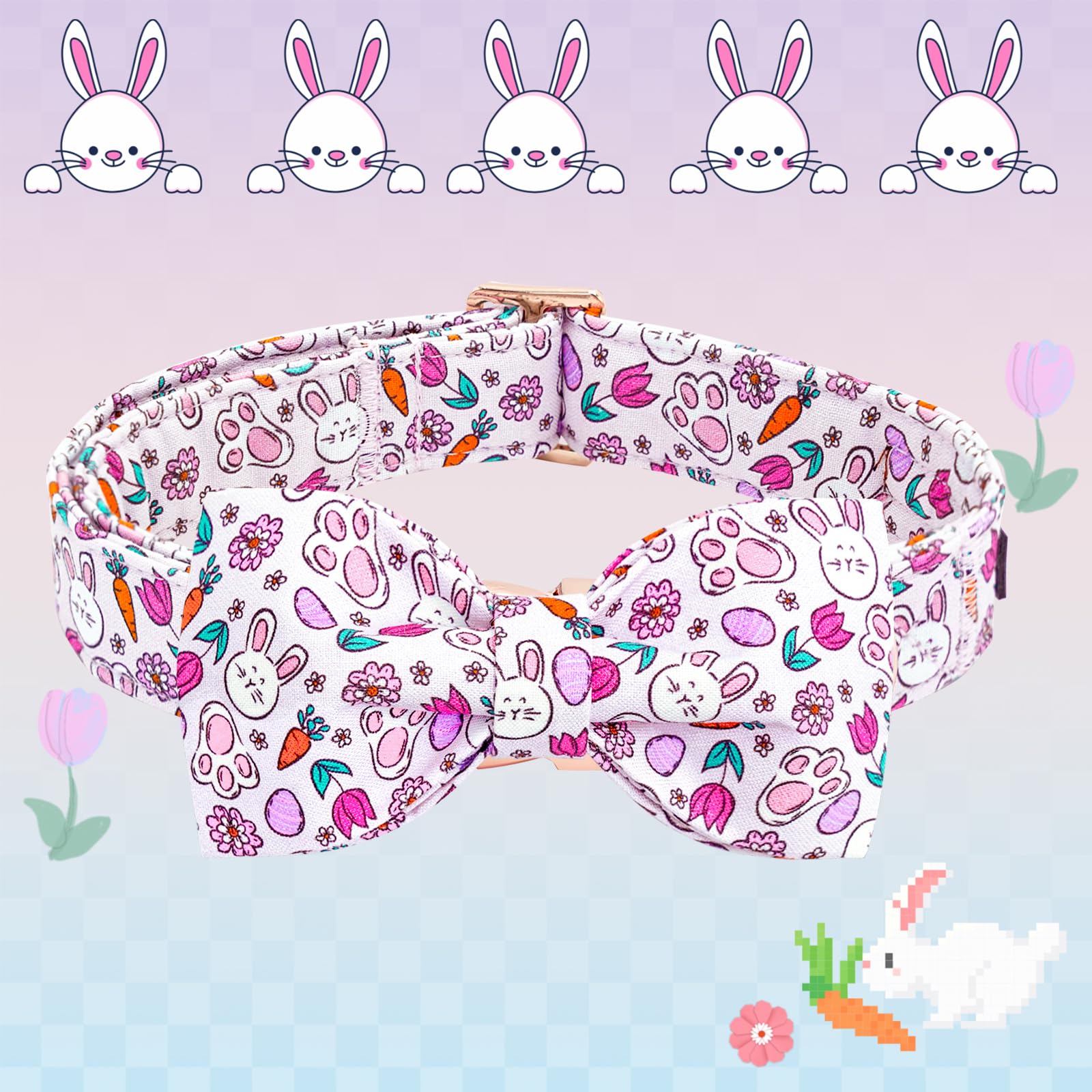 Lionheart Glory Dog Bow Collar Easter Day Dog Collar For Large Dogs,Easter Rabbits Eggs Colorful Dog Collars With Bowtie Spring