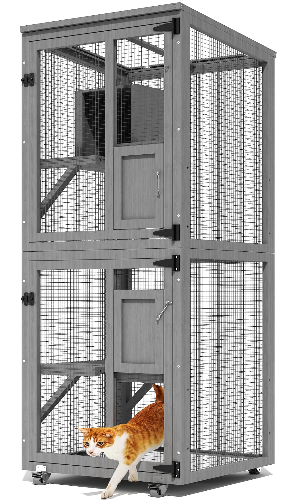 Timhaka Catio Outdoor Cat Enclosure, 4 Tier Indoor Catio With 4 Wheels, Platforms And Resting Box, Cat Cage With Waterproof Roof