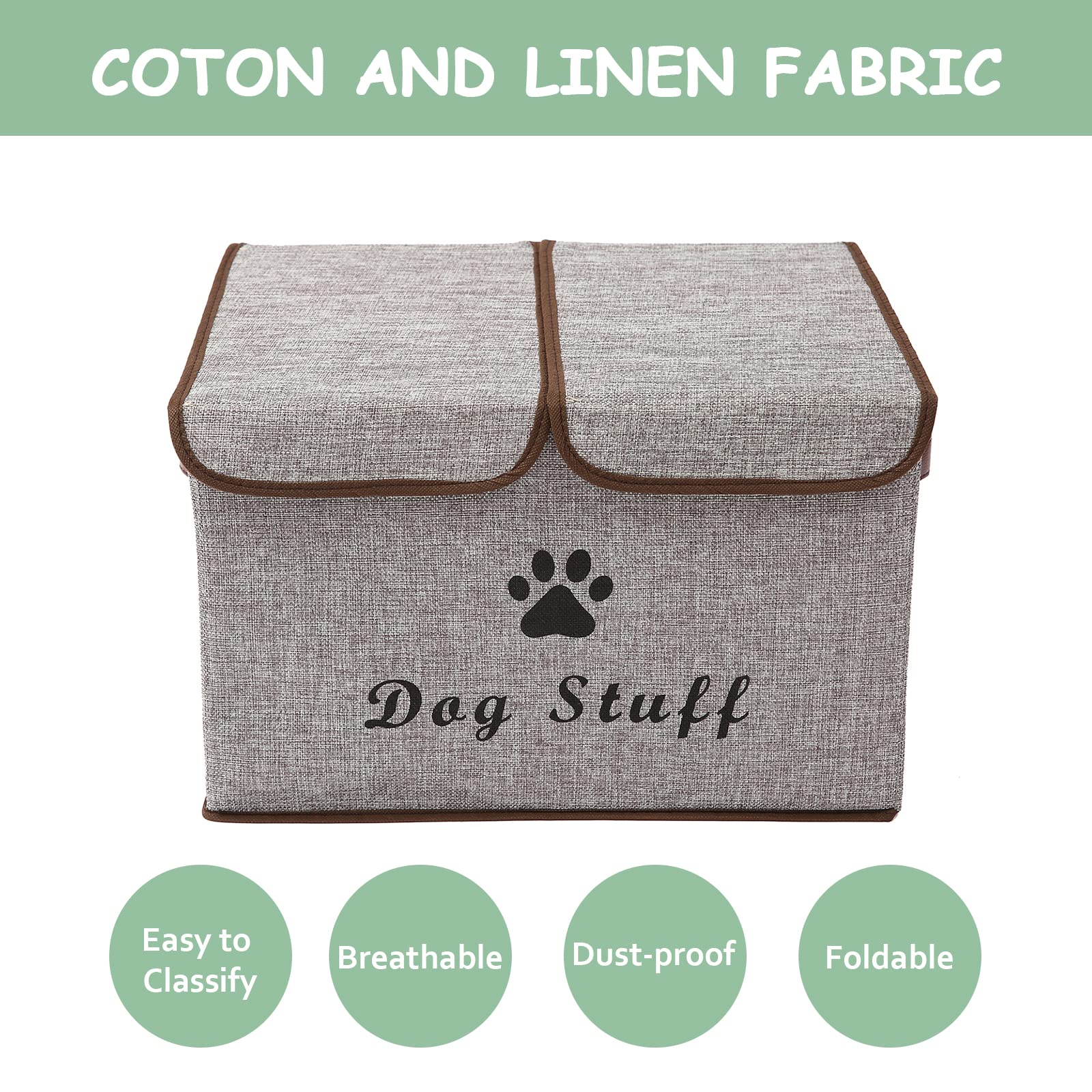 Geyecete Large Storage Boxes - Large Linen Fabric Foldable Storage Cubes Bin Box Containers with Lid and Handles for Dog Apparel
