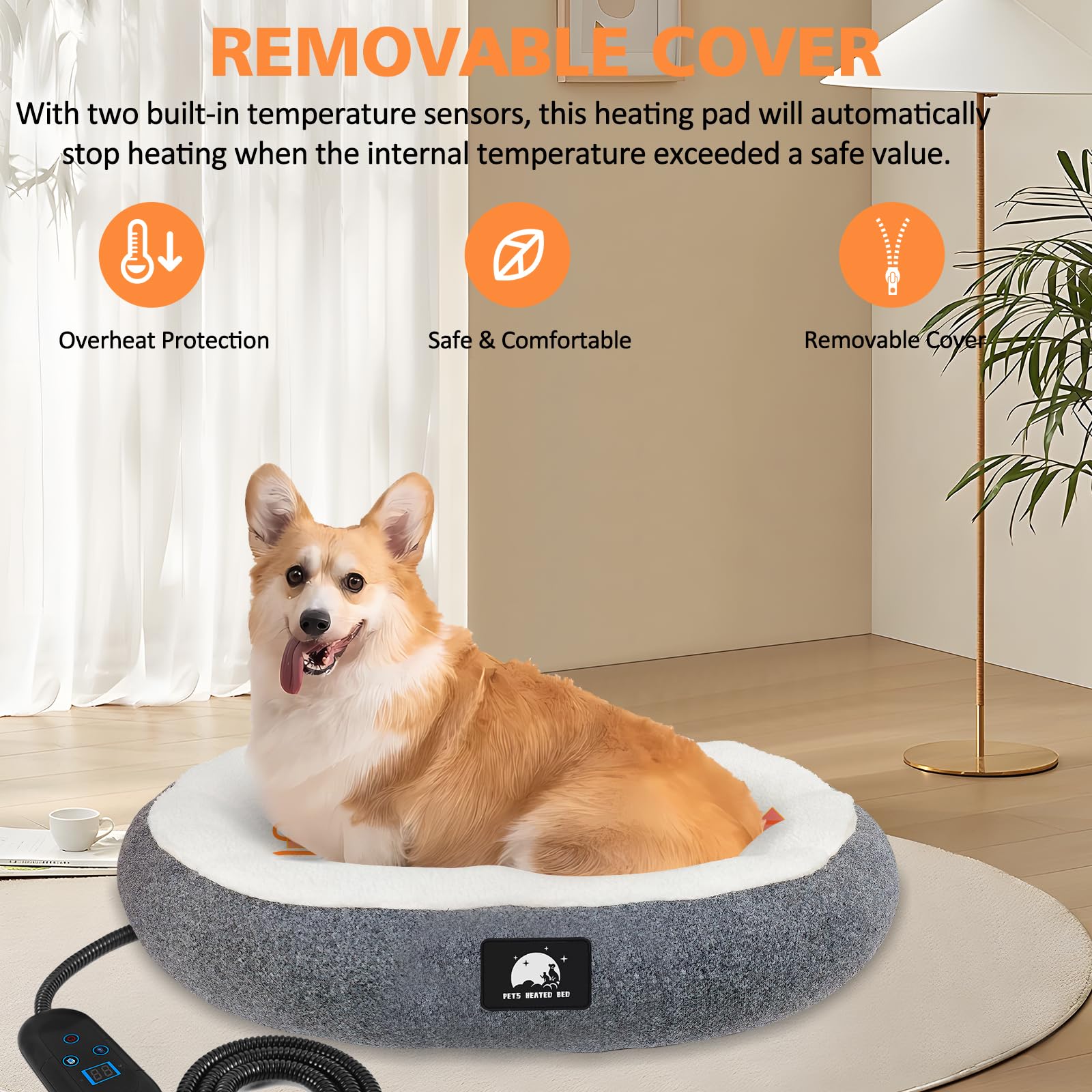 Znofan Heated Cat Bed For Small Cats, 19'' Soft & Cozy Donut Pet Bed With Timer & Temp Adjustable Heating Pad For Indoor Kitten,