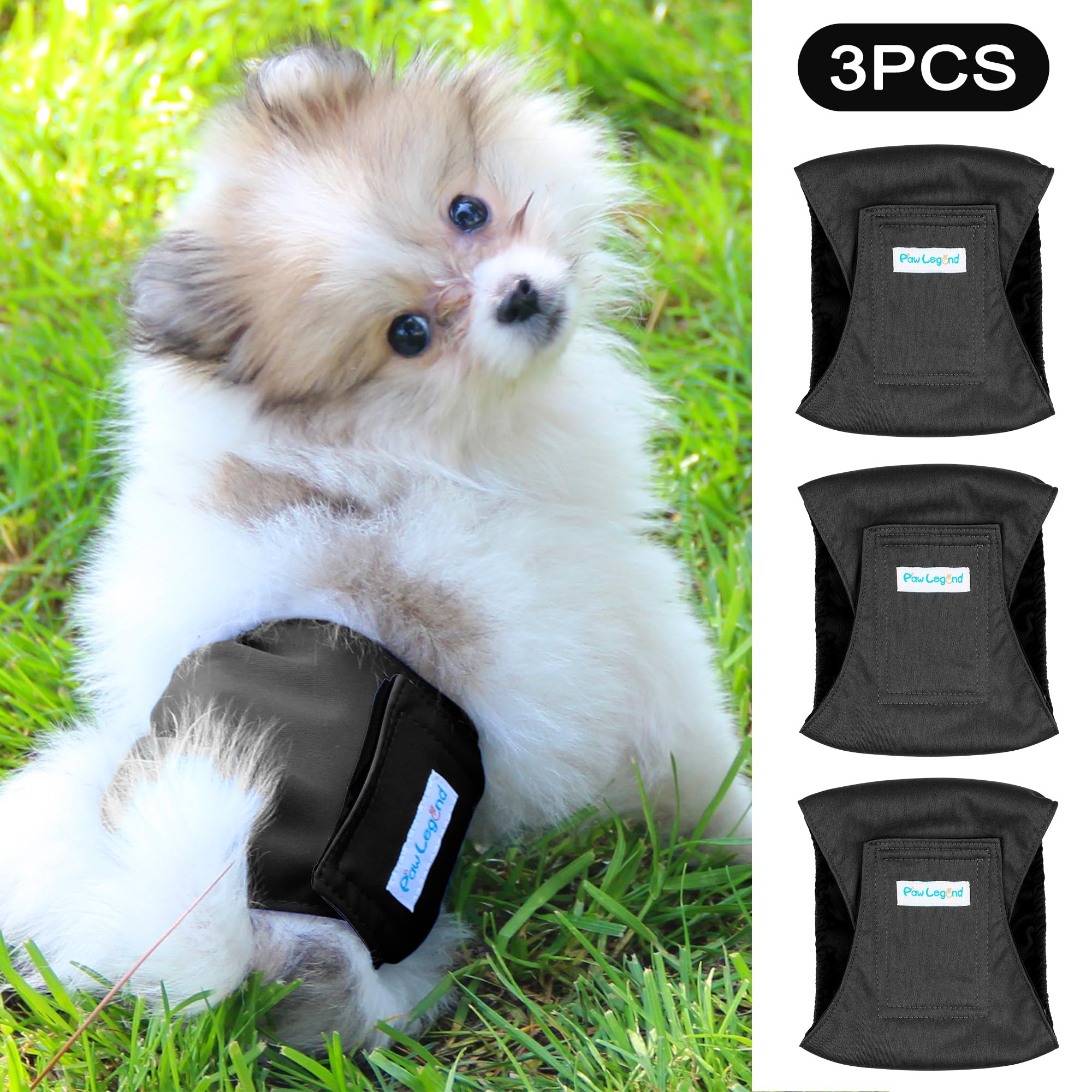 Paw Legend Washable Dog Belly Band Wrap Diapers For Male Dog | High Absorbing Puppy & Doggy Diapers Male (3 Pack,Black,Black,Black,Small)