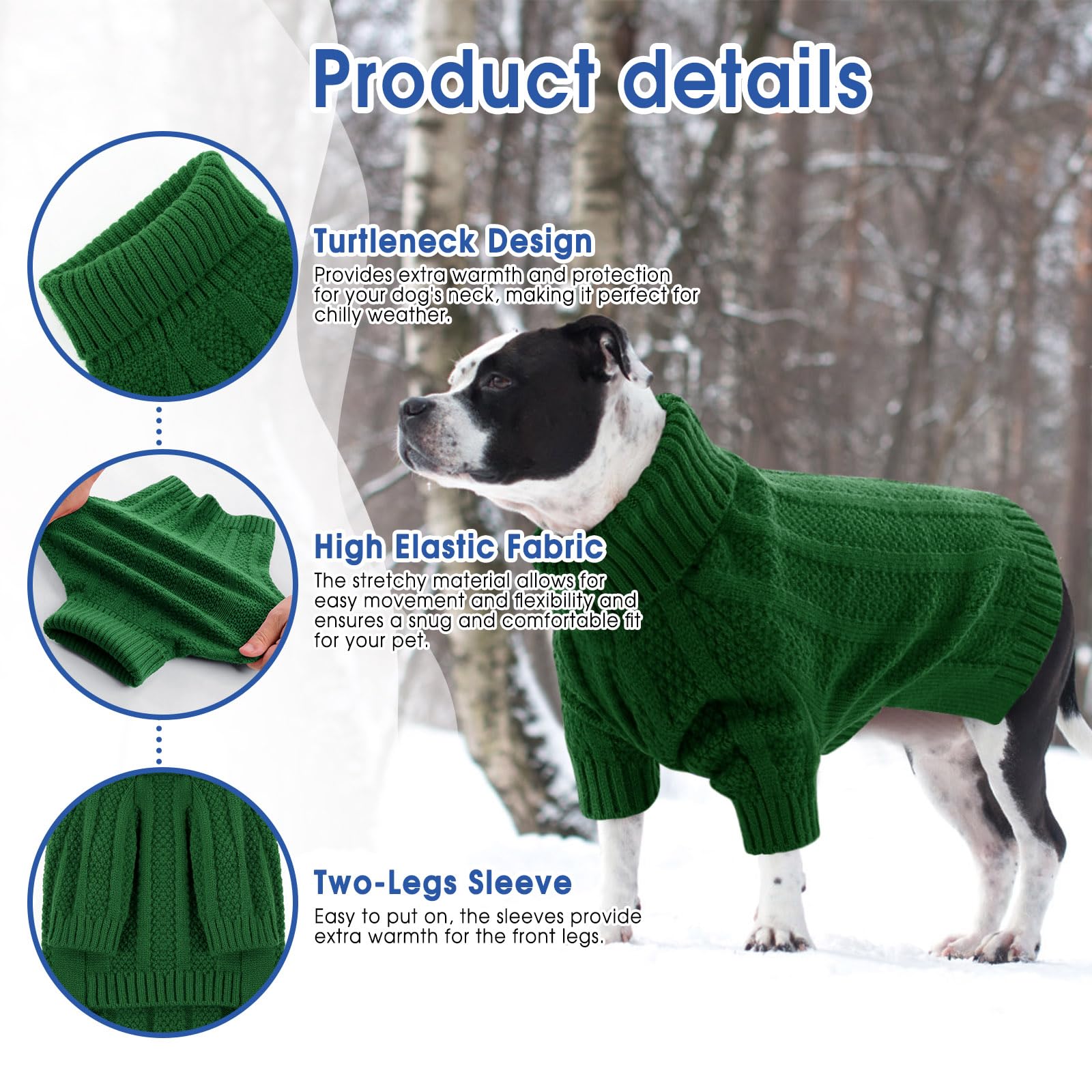 Queenmore Large Dog Sweater - Turtleneck Pullover For Large Dogs, Xmas & Thanksgiving - Knitted Dog Sweater For French Bulldog (