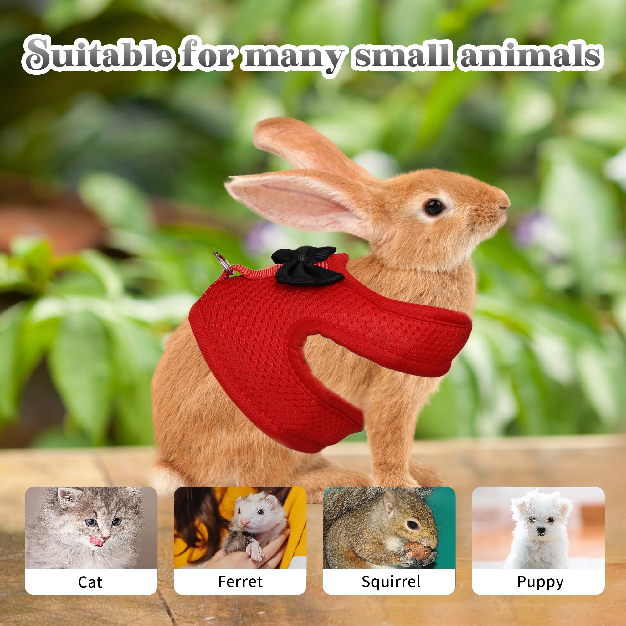 AIITLE Rabbit Harness and Leash Set with Cute Bow, Christmas Soft Breathable Mesh Vest Harness for Rabbits Kitten Ferret Puppy S