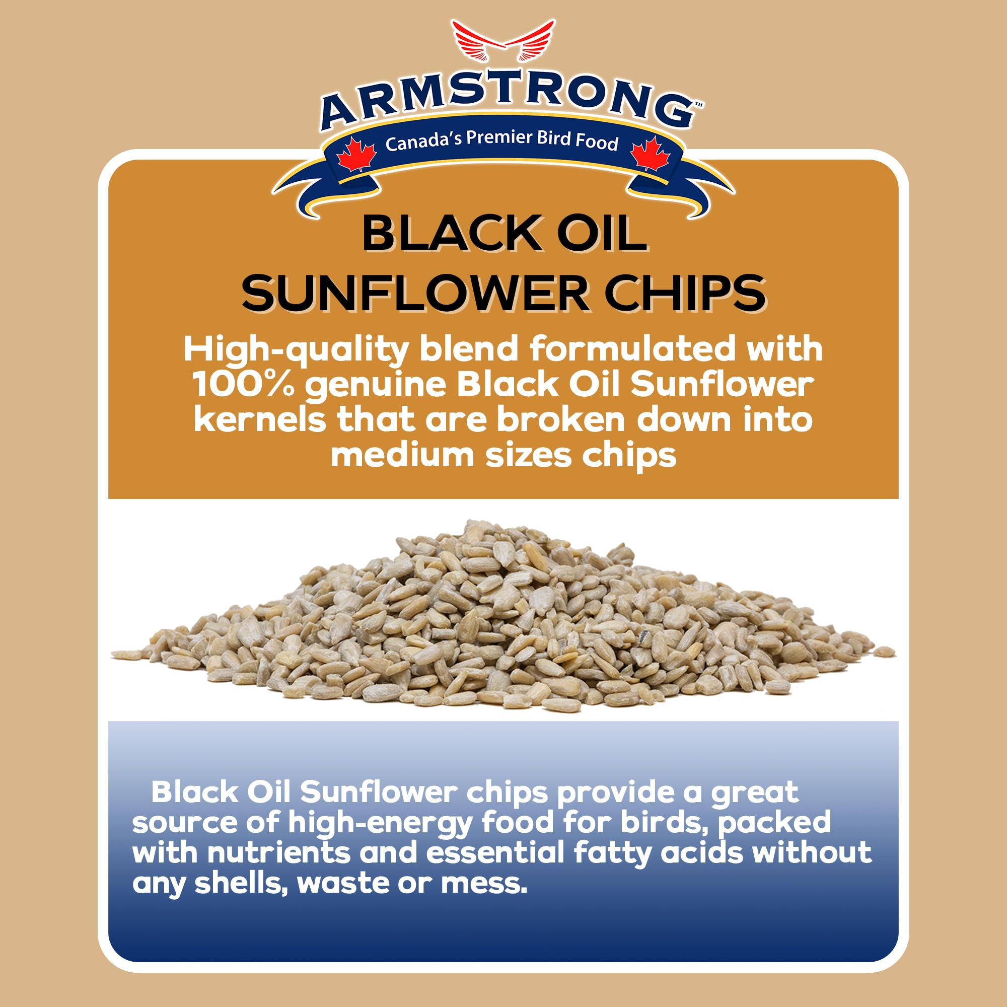 Armstrong Wild Bird Food Black Oil Sunflower Chips, 4 Pounds - for Northern Cardinals, American Goldfinches and Black-Capped Chi