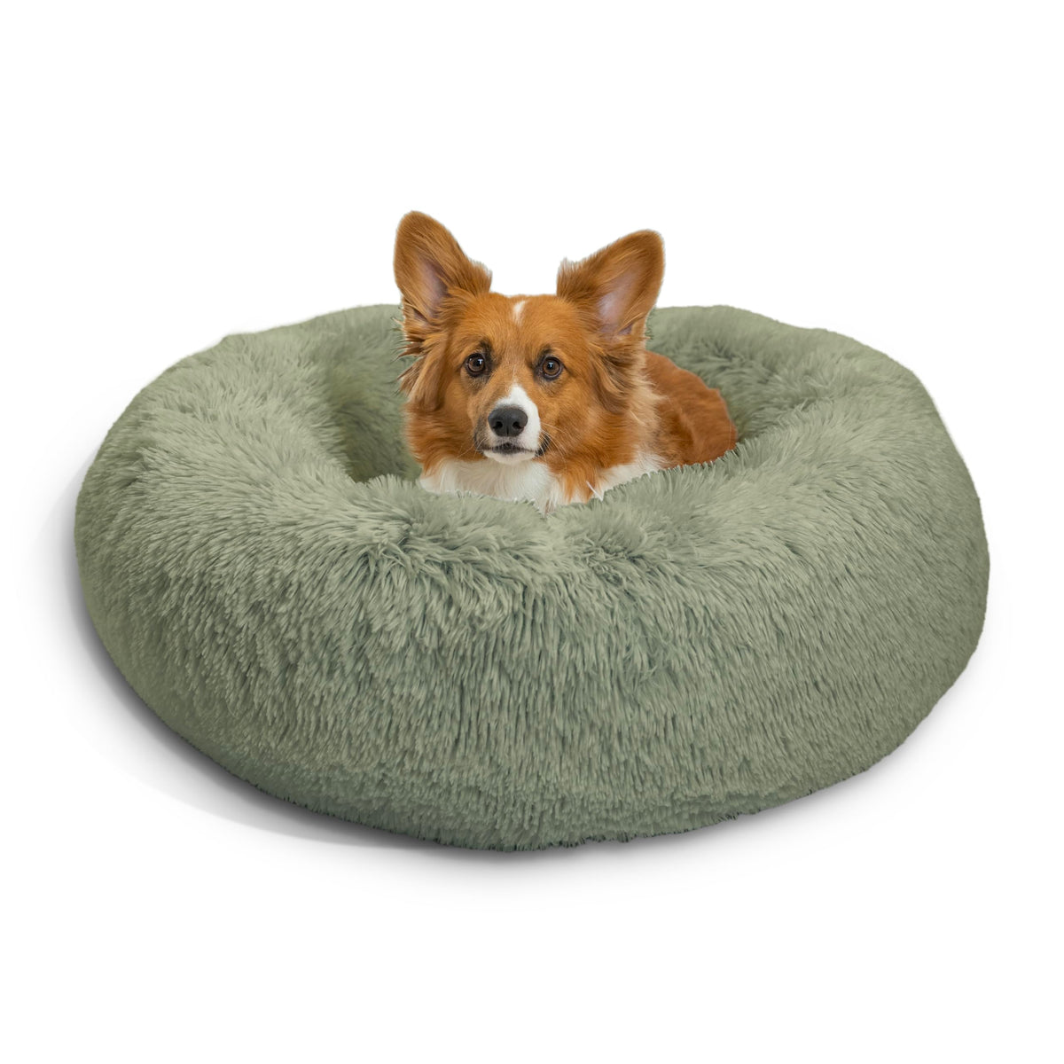Best Friends By Sheri The Original Calming Donut Cat And Dog Bed In Shag Fur Sage, Medium 30''