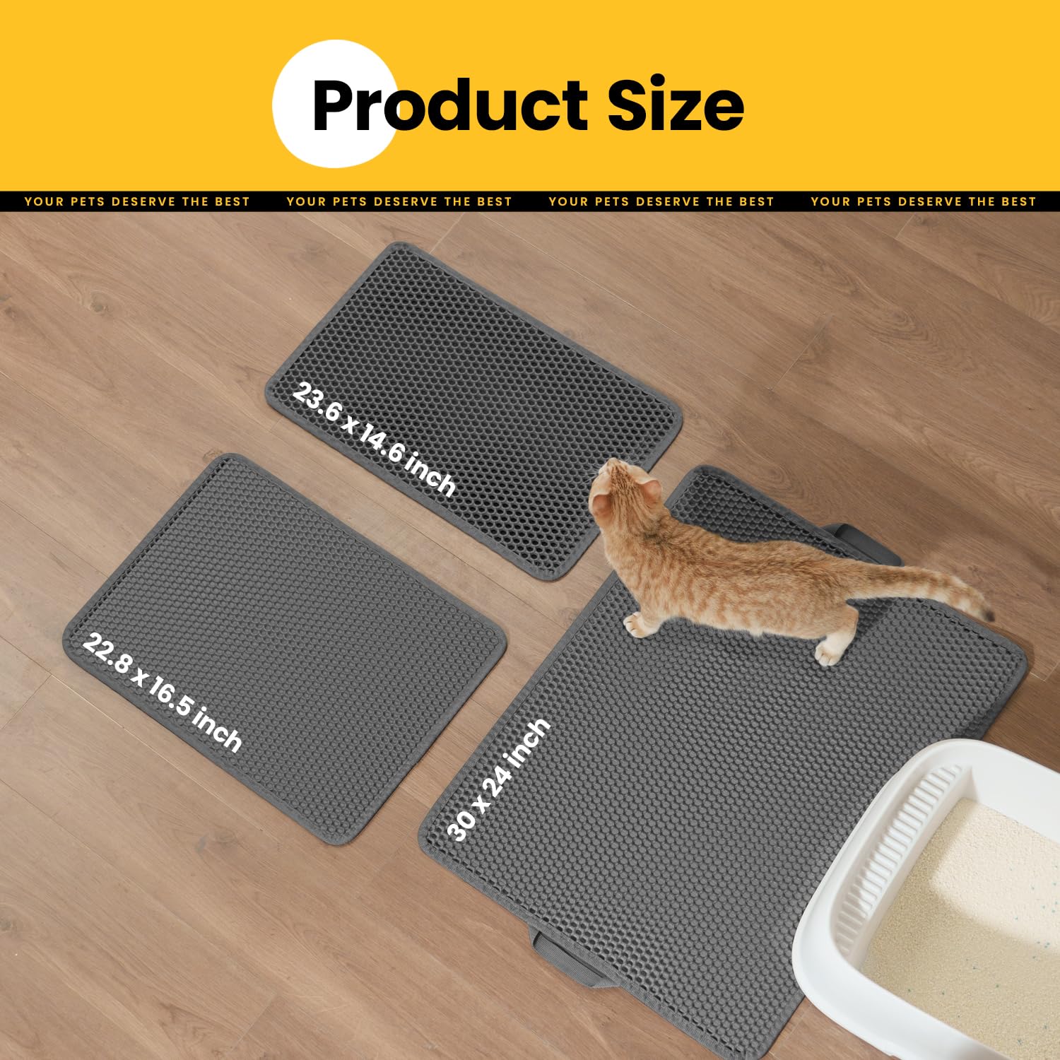 Cat Litter Mat New Size 23.6''X14.6'' For Small Spaces, Upgrade Super Waterproof Back Layer Litter Box Mat, Non Slip, Durable, S