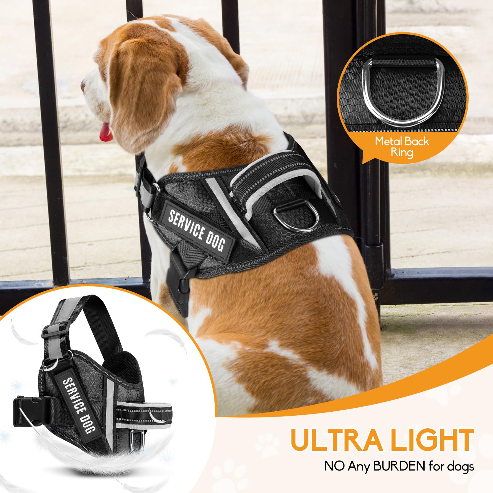 Service Dog Vest Harness And Leash Set, Animire In Training Dog Harness With 8 Dog Patches, Reflective Dog Leash With Soft Padded Handle For Small, Medium, Large, And Extra-Large Dogs (Black,M)