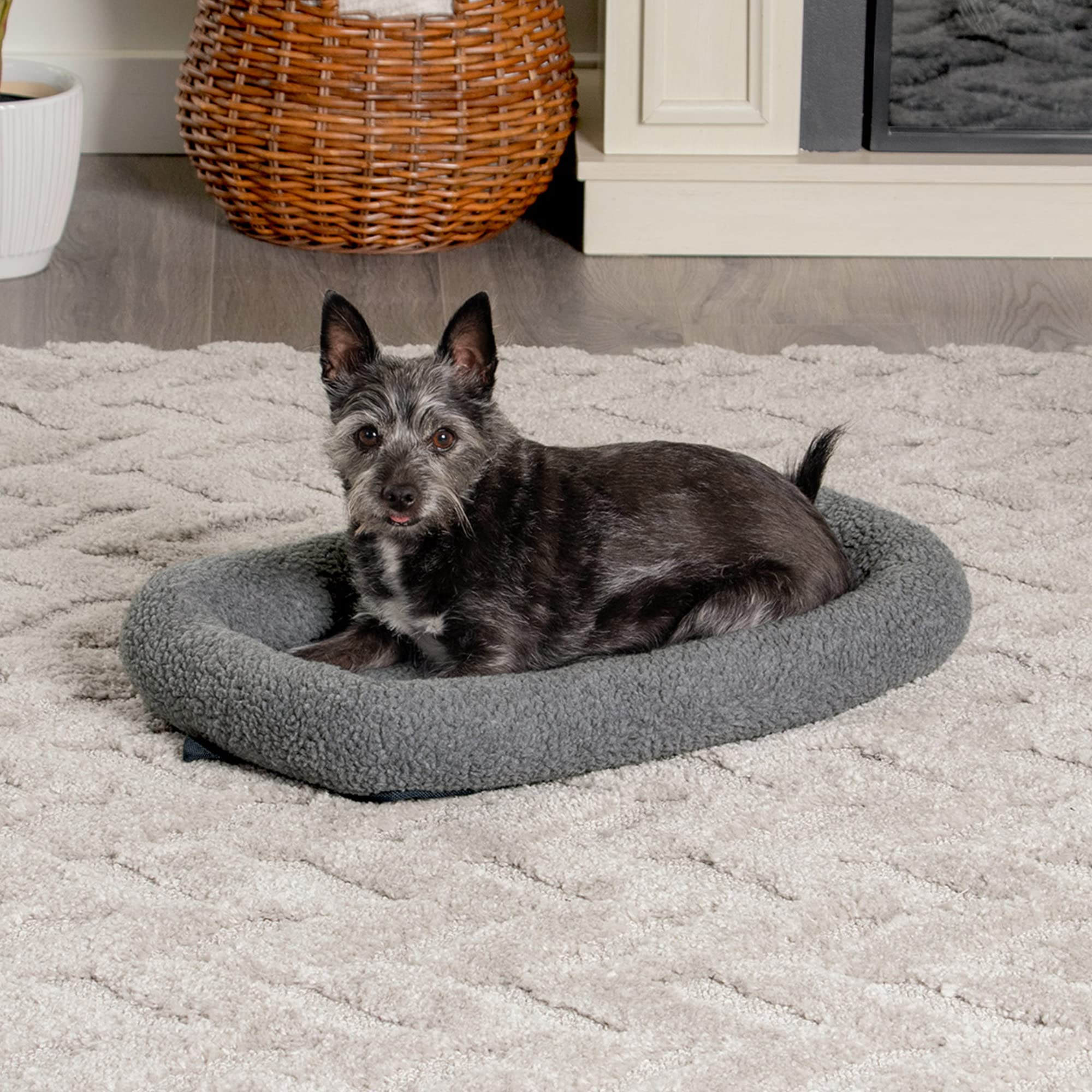Furhaven Dog Bed For Extra Small Dogs & Indoor Cats, 100% Washable, Sized To Fit Crates - Sherpa Fleece Bolster Crate Pad - Gray