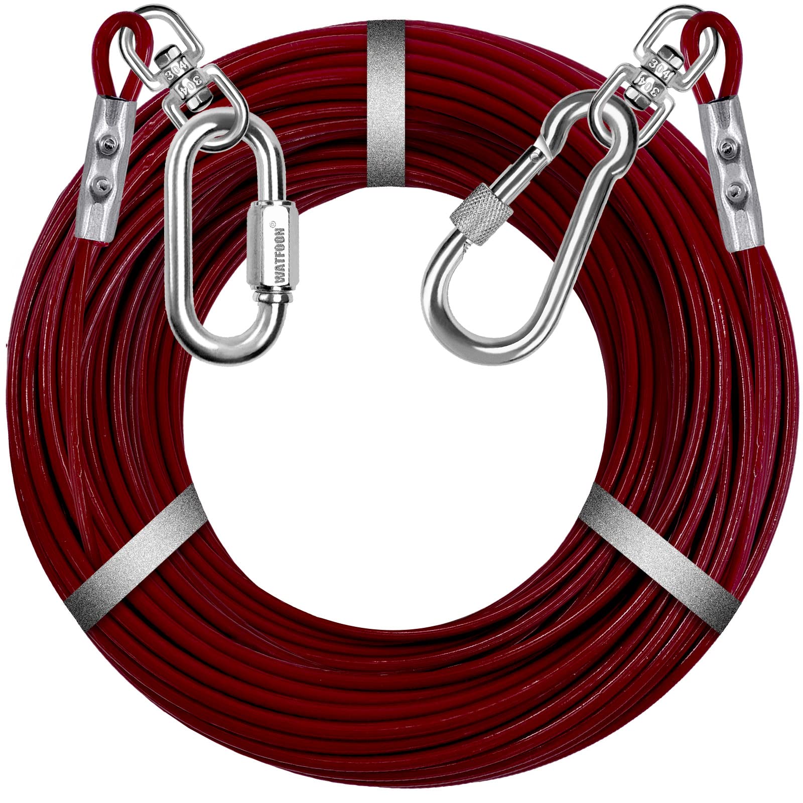 Watfoon Tie Out Cable For Dogs, 20Ft 30Ft 40Ft 50Ft 60Ft Chew Proof Durable Dog Runner Tether Chain Leads For Dogs Up To 130Lbs 