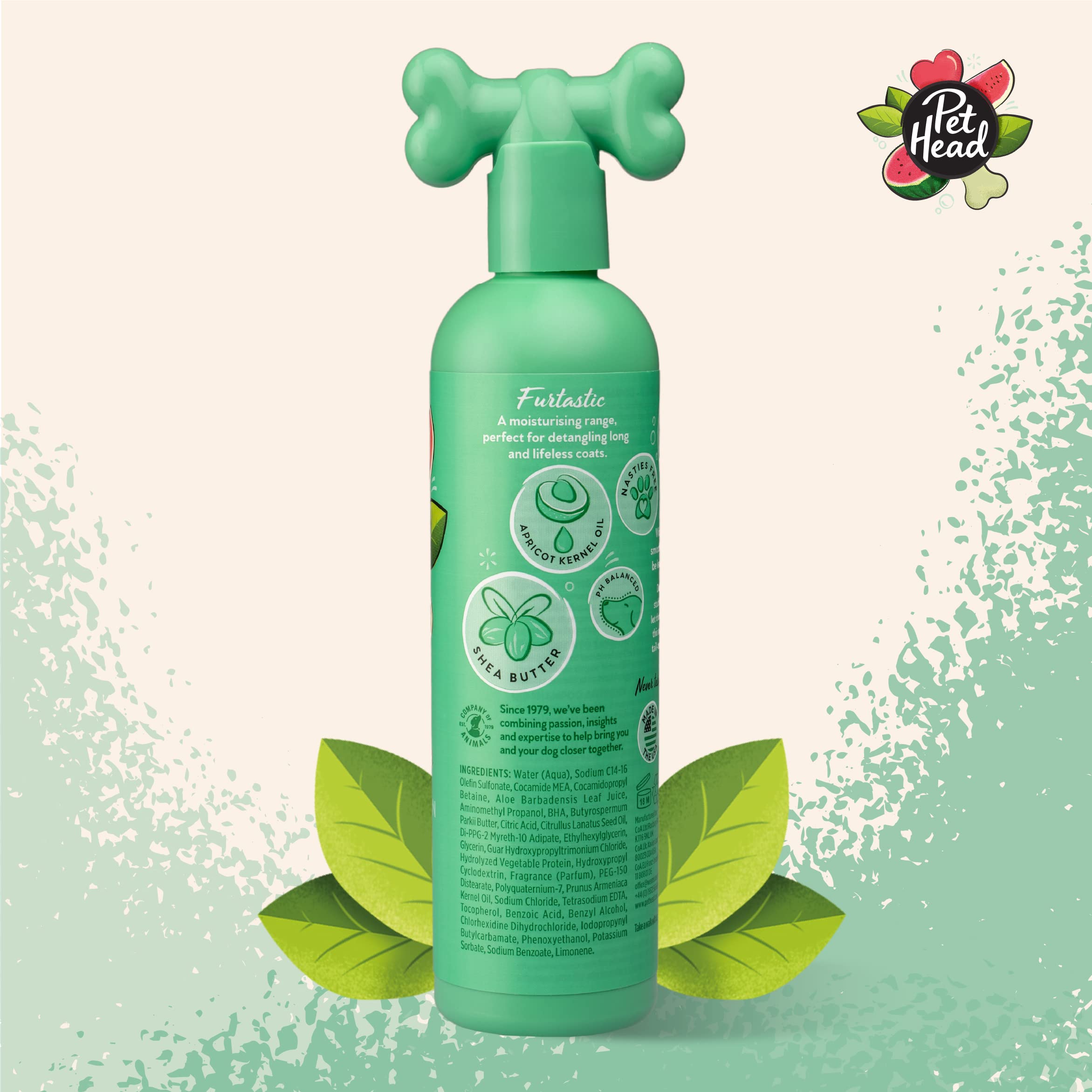 Pet Head Furtastic Dog Shampoo | Watermelon Scent | Dog Shampoo For Smelly Dogs | Knot Detangler | Care For Long, Tangly Curls & Coats | Vegan | Gentle Formula For Puppies | Made In Usa | 16 Fl. Oz.