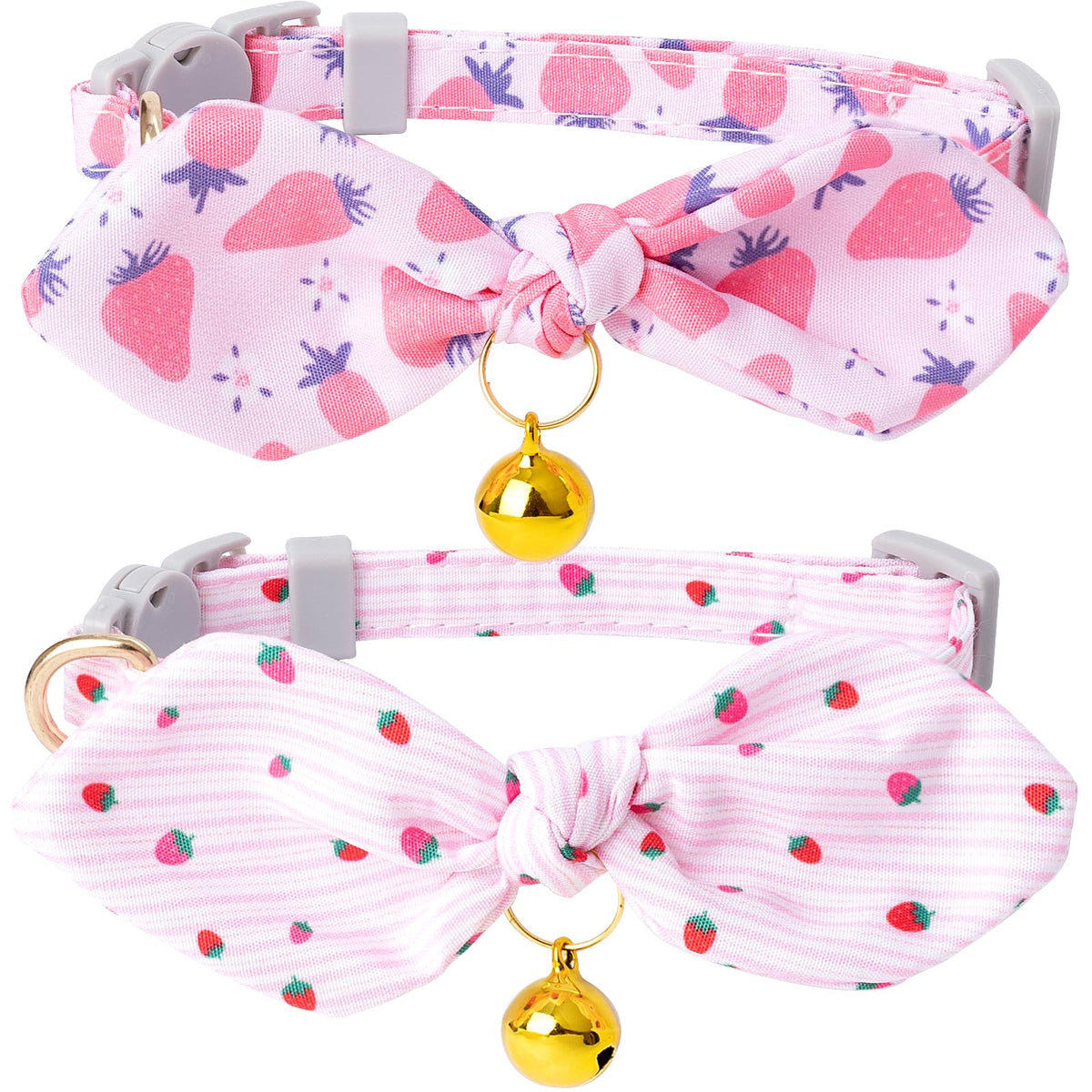 Faygarsle 2 Pack Breakaway Cute Cat Collars With Bow Ties Strawberry Pattern For Female And Male Cats Pink Cat Collar