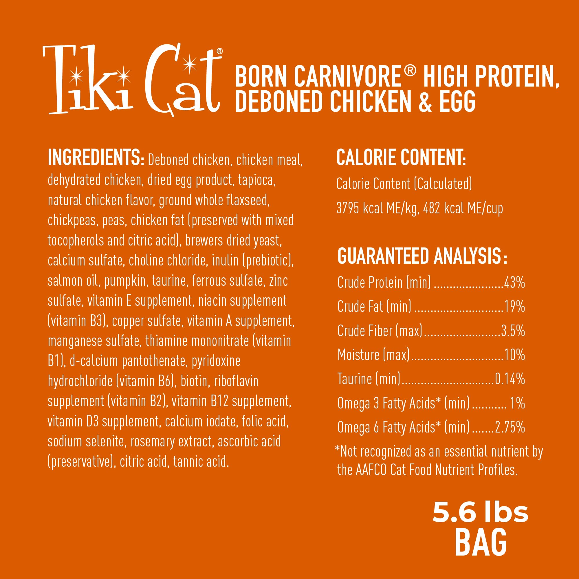 Tiki Cat Born Carnivore High Protein, Deboned Chicken & Egg, Grain-Free Baked Kibble to Maximize Nutrients, Dry Cat Food, 5.6 lb