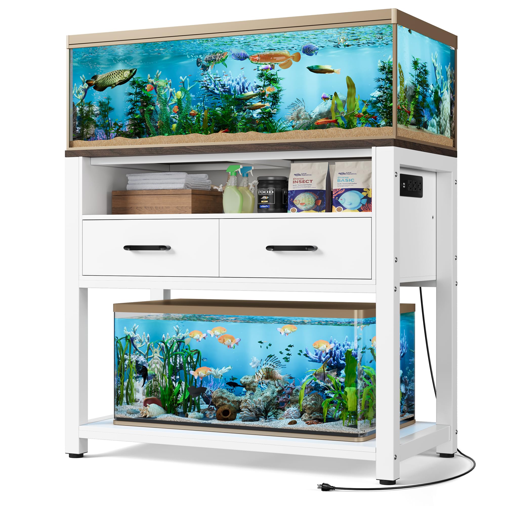40-49 Gallon Fish Tank Stand with Two Storage Drawers, Heavy Duty Aquarium Stand with Waterproof Mat, Sturdy Metal Frame, 800 LB