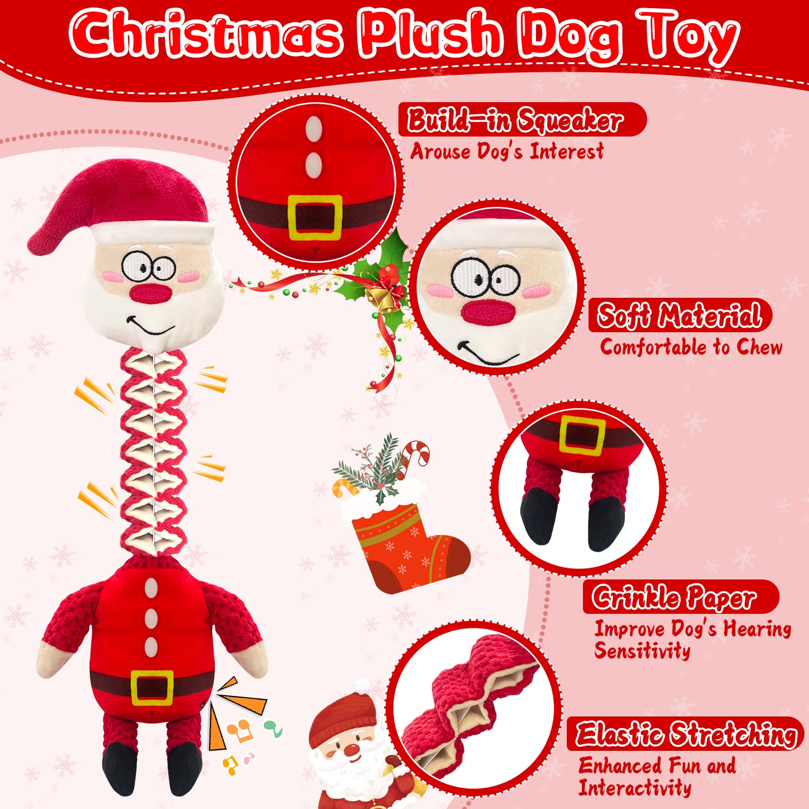 Kachewlulu Christmas Large Interactive Dog Toys: Squeaky Plush Stuffed Dog Toy For Large Dogs - Big Chew Santa Dogs Toys For Pup