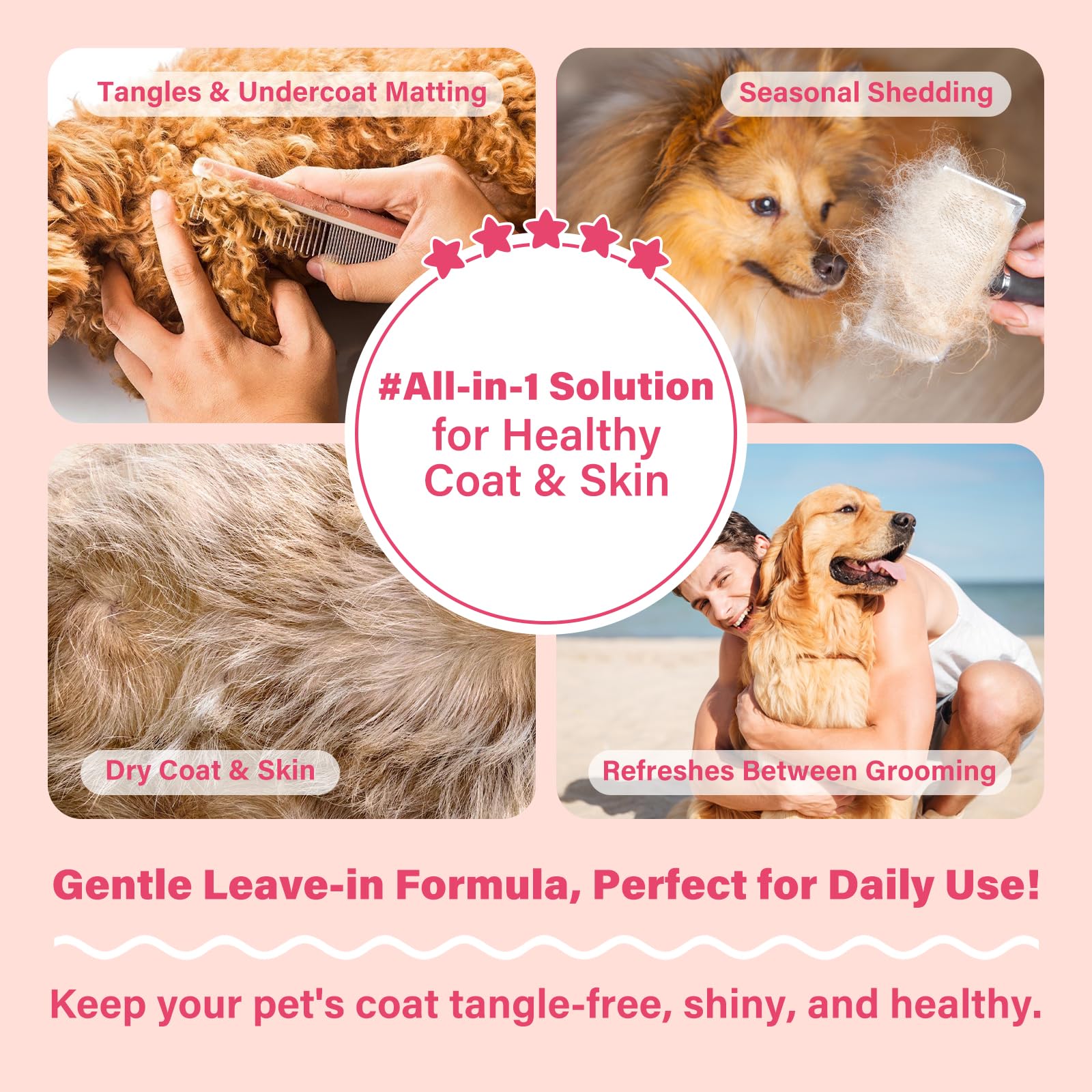 Dog Detangler & Dematting Spray - Leave-In Formula, Baby Powder Scent | Infused With Coconut Oil, Jojoba Oil, And Squalane For E