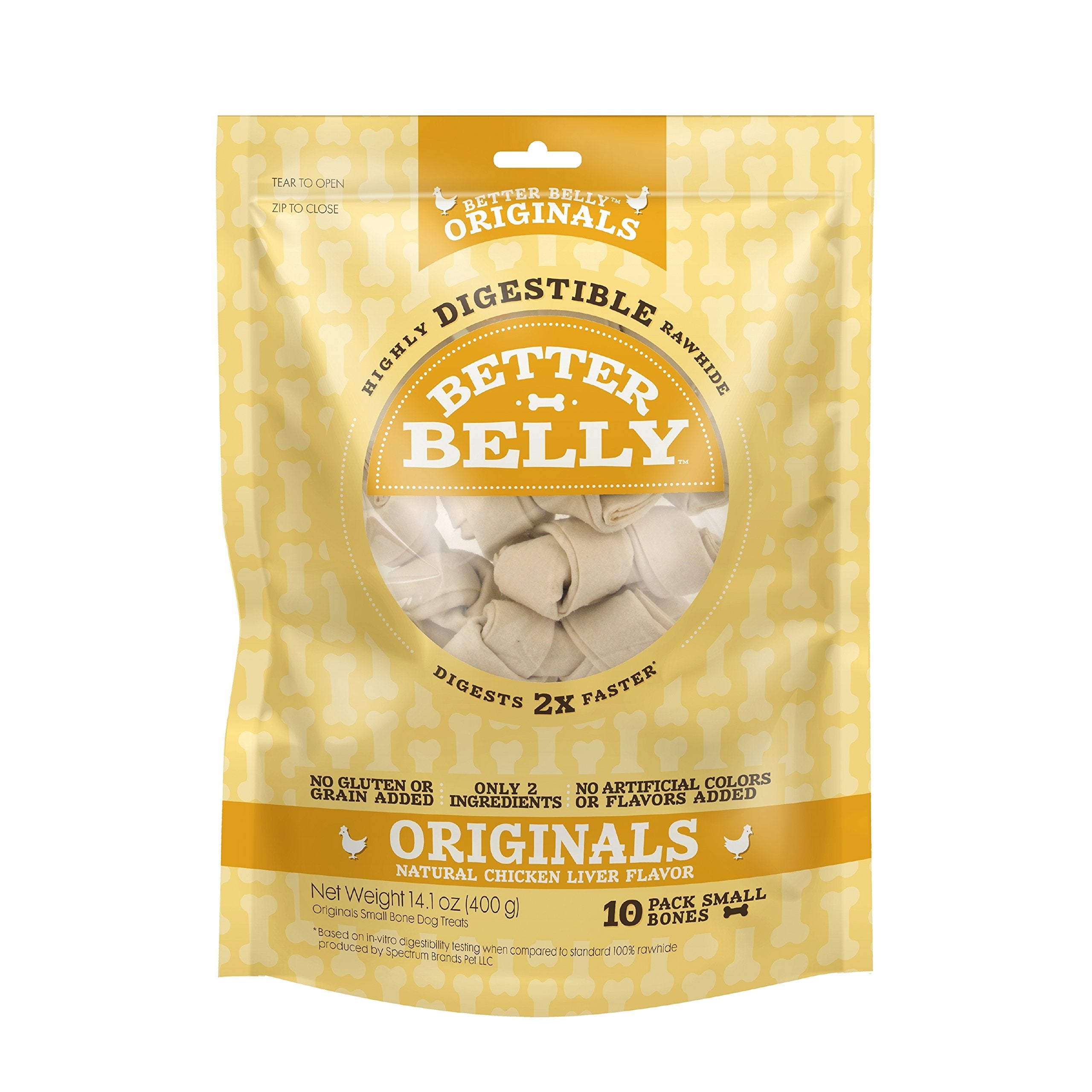 Better Belly Chicken Liver Rawhide Small Dog Bones, 10-Count