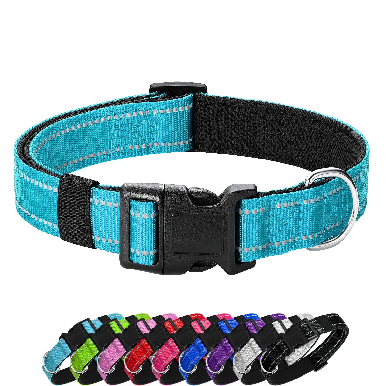 Penseepet Reflective Dog Collar Padded With Soft Neoprene Breathable Quick Release Basic Dog Collars For Puppy Small Dogs Sky Bl