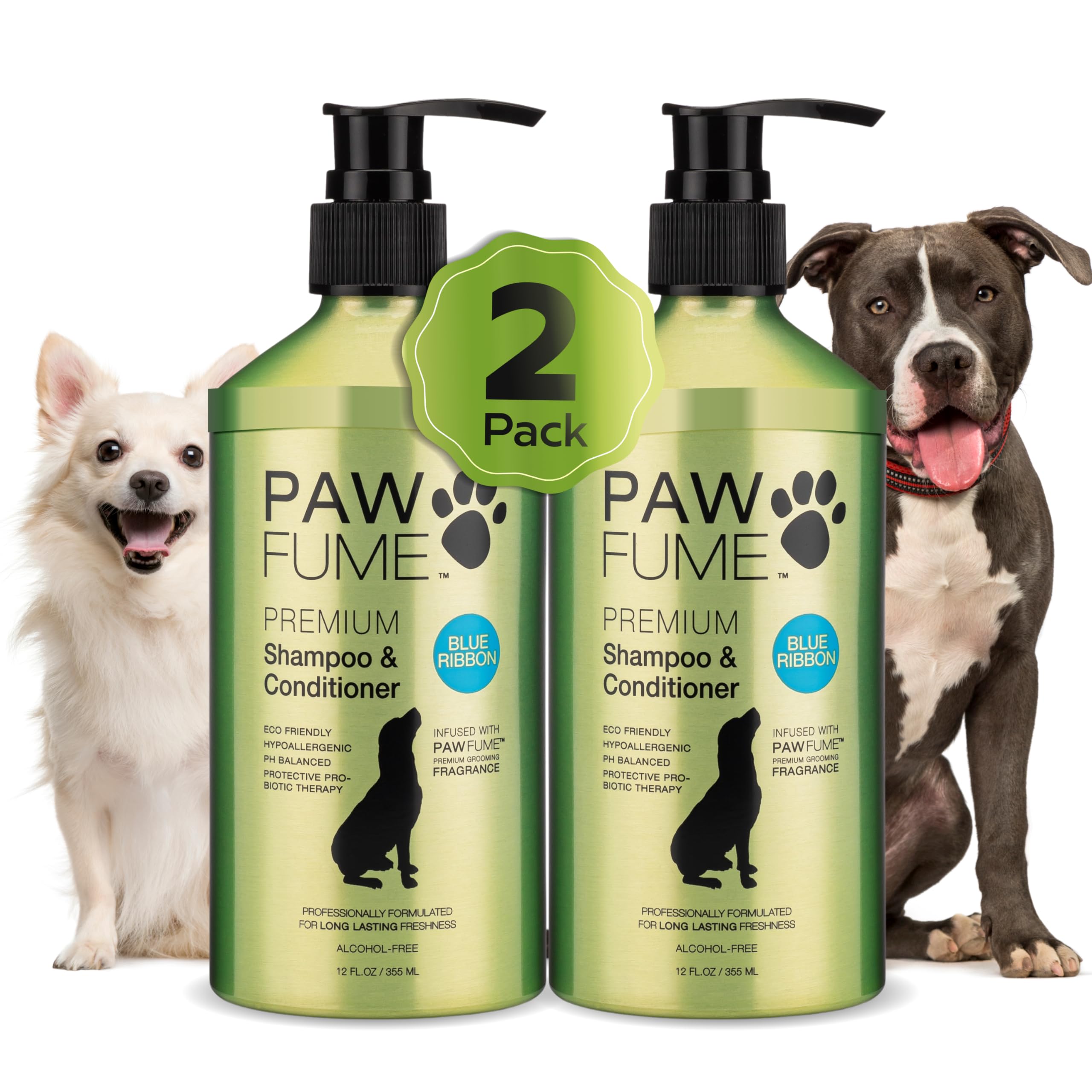 Pawfume Dog Shampoo And Conditioner, Blue Ribbon, 2-Pack - Nourish & Detangle For A Silky Soft Coat - Probiotic, Deep-Cleaning, 