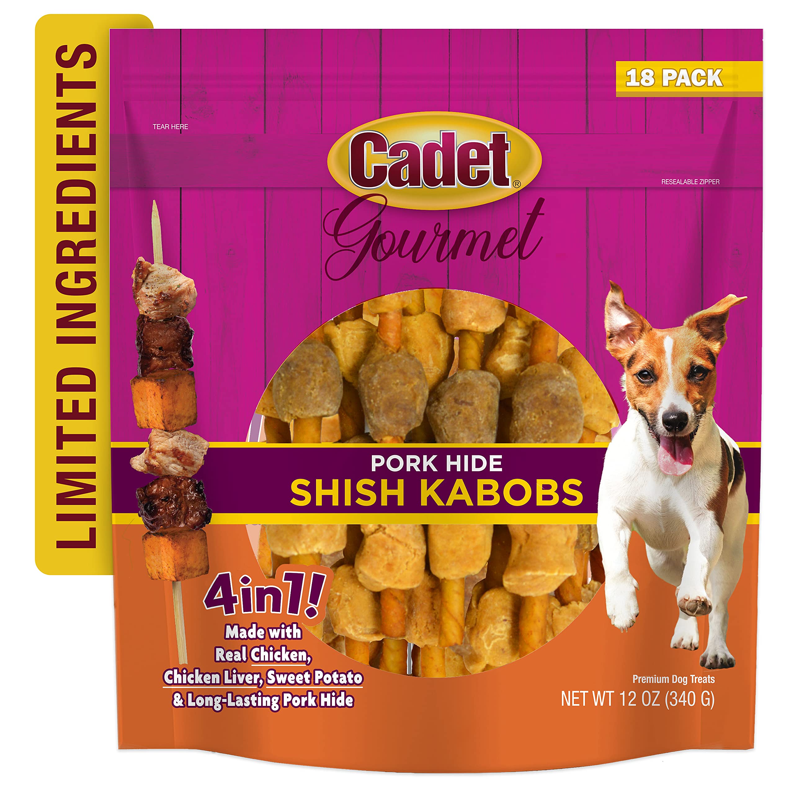 Cadet Gourmet Pork Hide Shish Kabob Dog Treats 5 (18 Count)