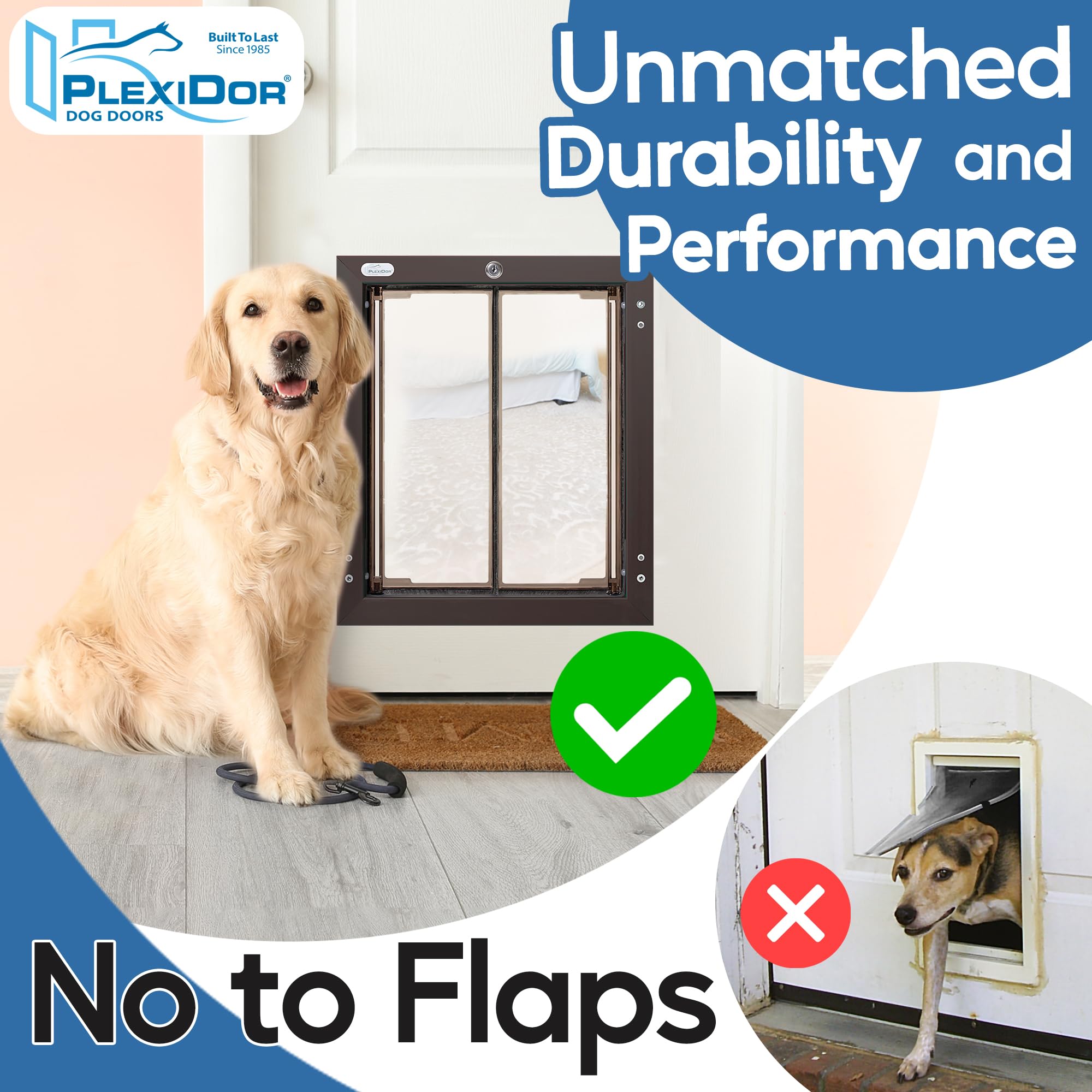 Plexidor Performance Pet Doors For Dogs And Cats - Door Mount Dog Door With Lock And Key - Bronze, Large Sizes