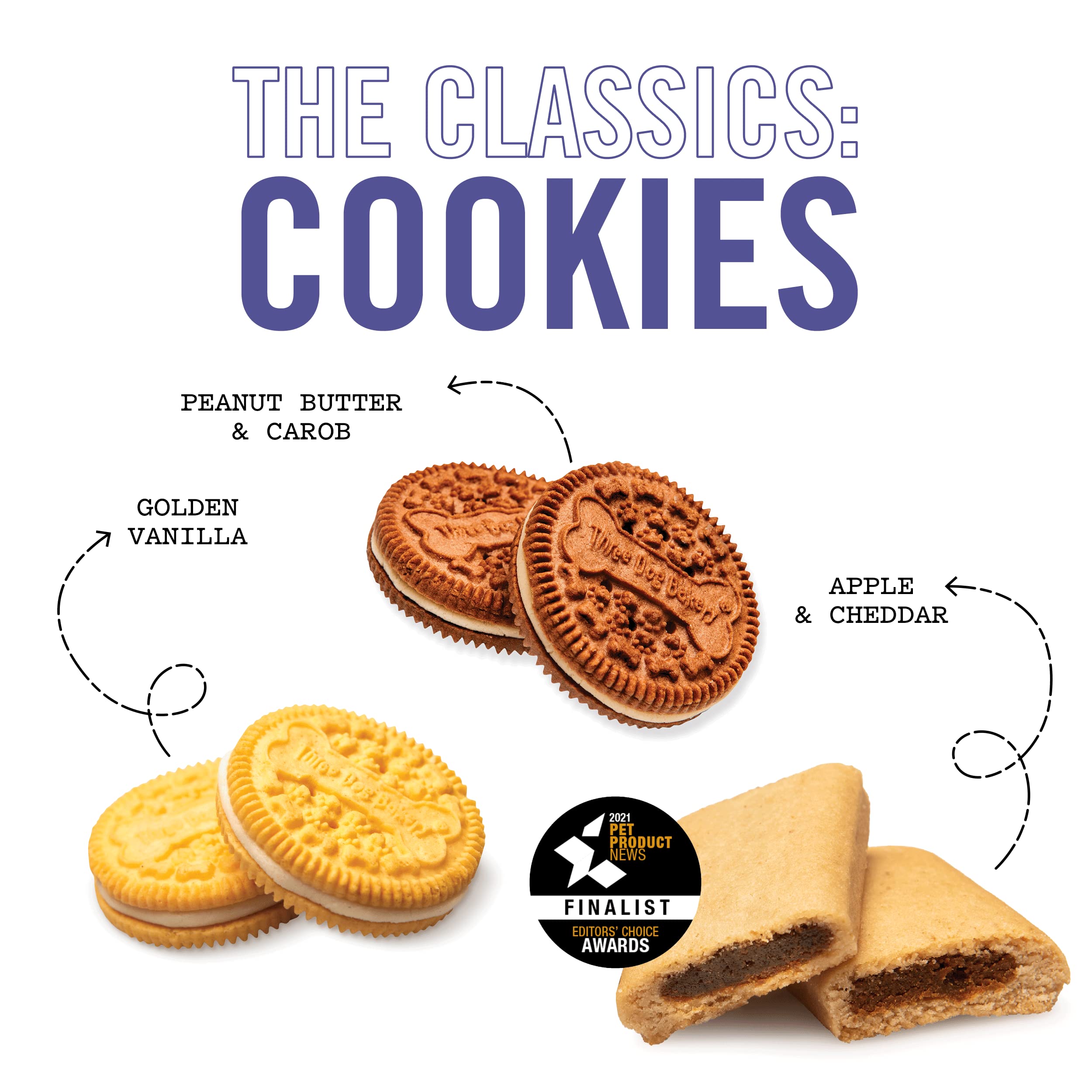 Three Dog Bakery Classic Cookies Variety Pack Premium Treats for Dogs, Carob/Peanut Butter, Golden/Vanilla, & Double Reward, 36