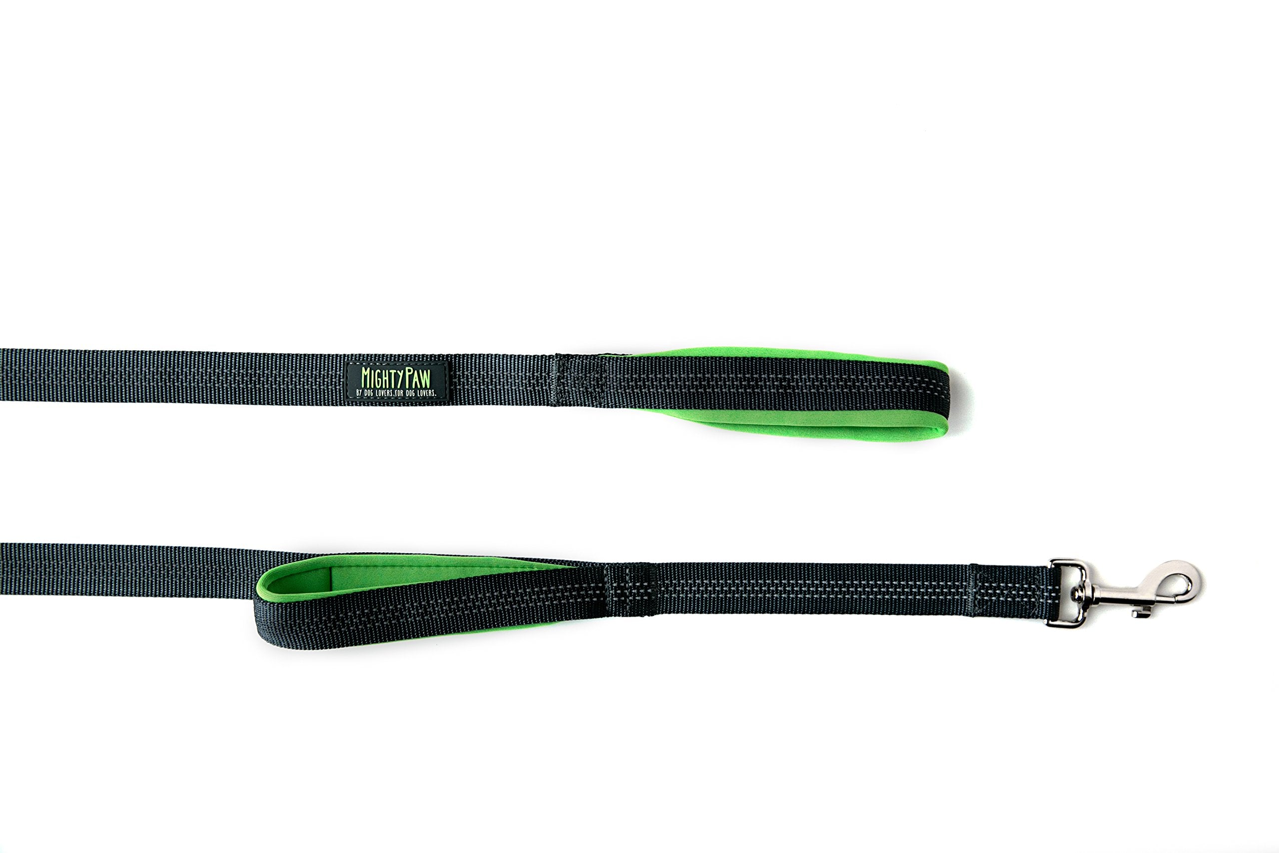 Mighty Paw Dual Handle Dog Leash - Reflective Lead With Two Handles - Dual Dog Leash Long - 2 Handle Dog Lead - Dog Leash With Traffic Loop Dog Leash 6 Foot (Grey/Green)