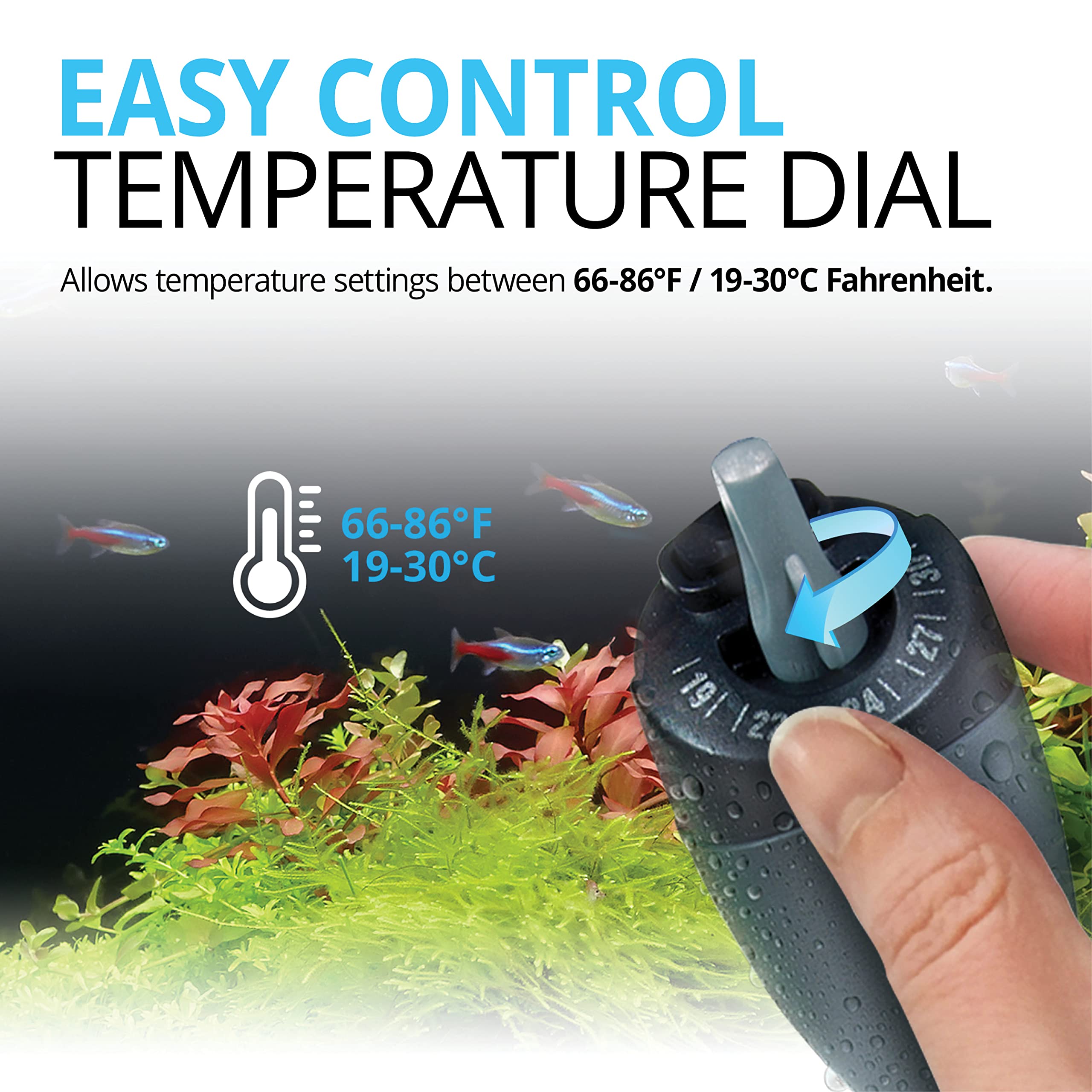 Fluval M50 Ultra-Slim Submersible Aquarium Heater - 50W Underwater Heater For Aquariums Up To 15 Gal.