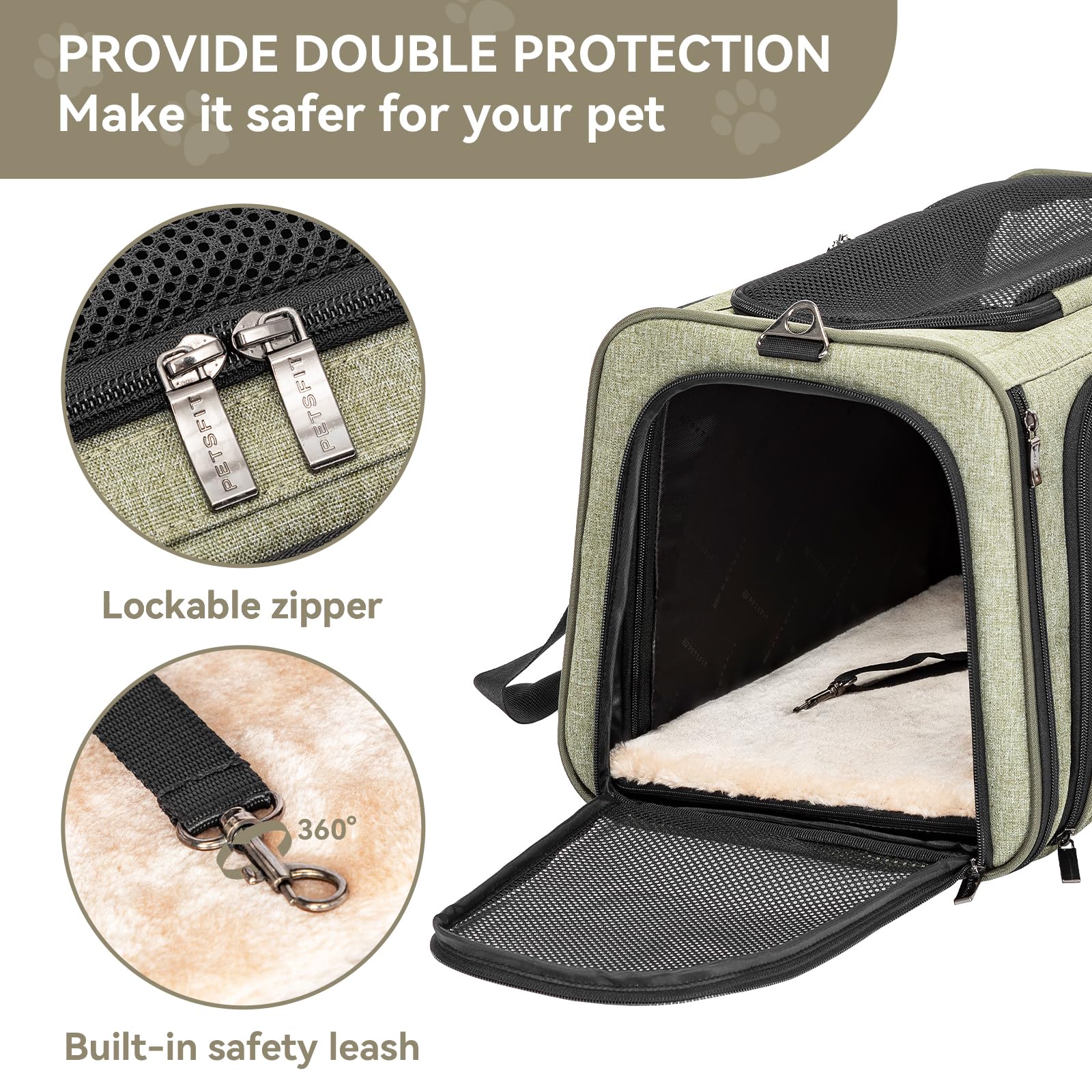 Petsfit Expandable Cat Carrier Dog Carrier, Soft-Sided Portable Pet Travel Carrier, Removable Soft Plush Mat And Pockets, Lockin