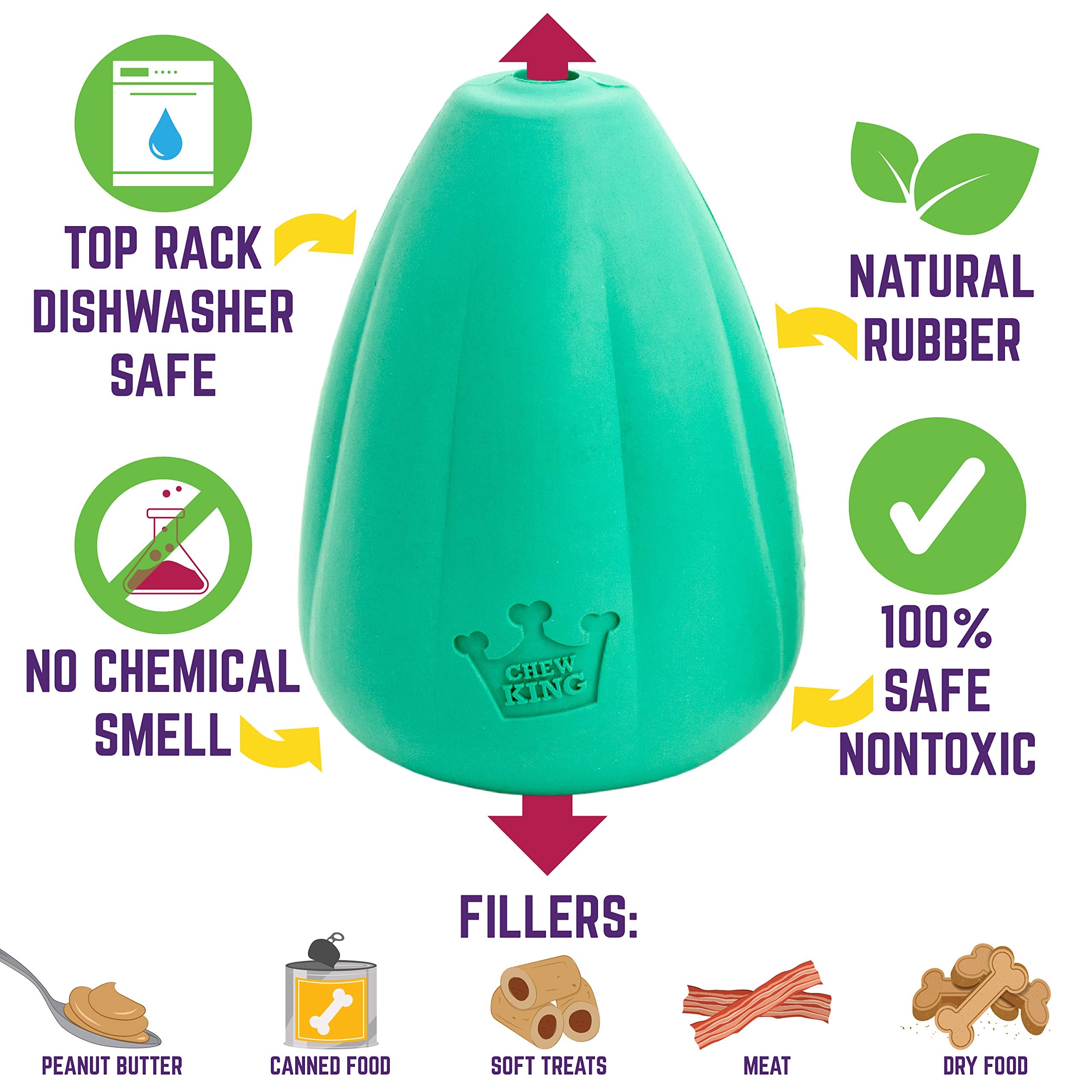 Chew King Premium Treat Dog Toy, Extremely Durable Natural Rubber Toy, Bacon Flavored Dog Toy