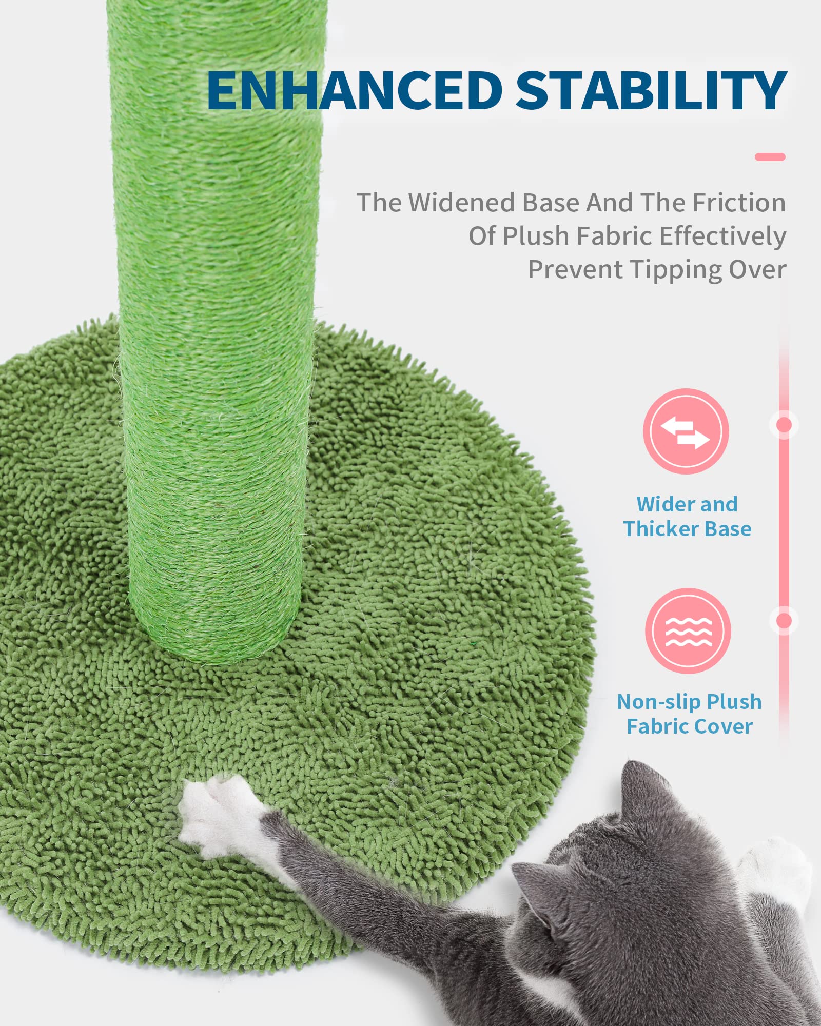 Made4Pets Cat Scratching Post, Cactus Cat Scratcher Kitten Scratch Post With Sisal Rope For Indoor Cats Claw Scratcher, Vertical Green Cat Tree With Dangling Ball For Kitties, Large-34 Inches