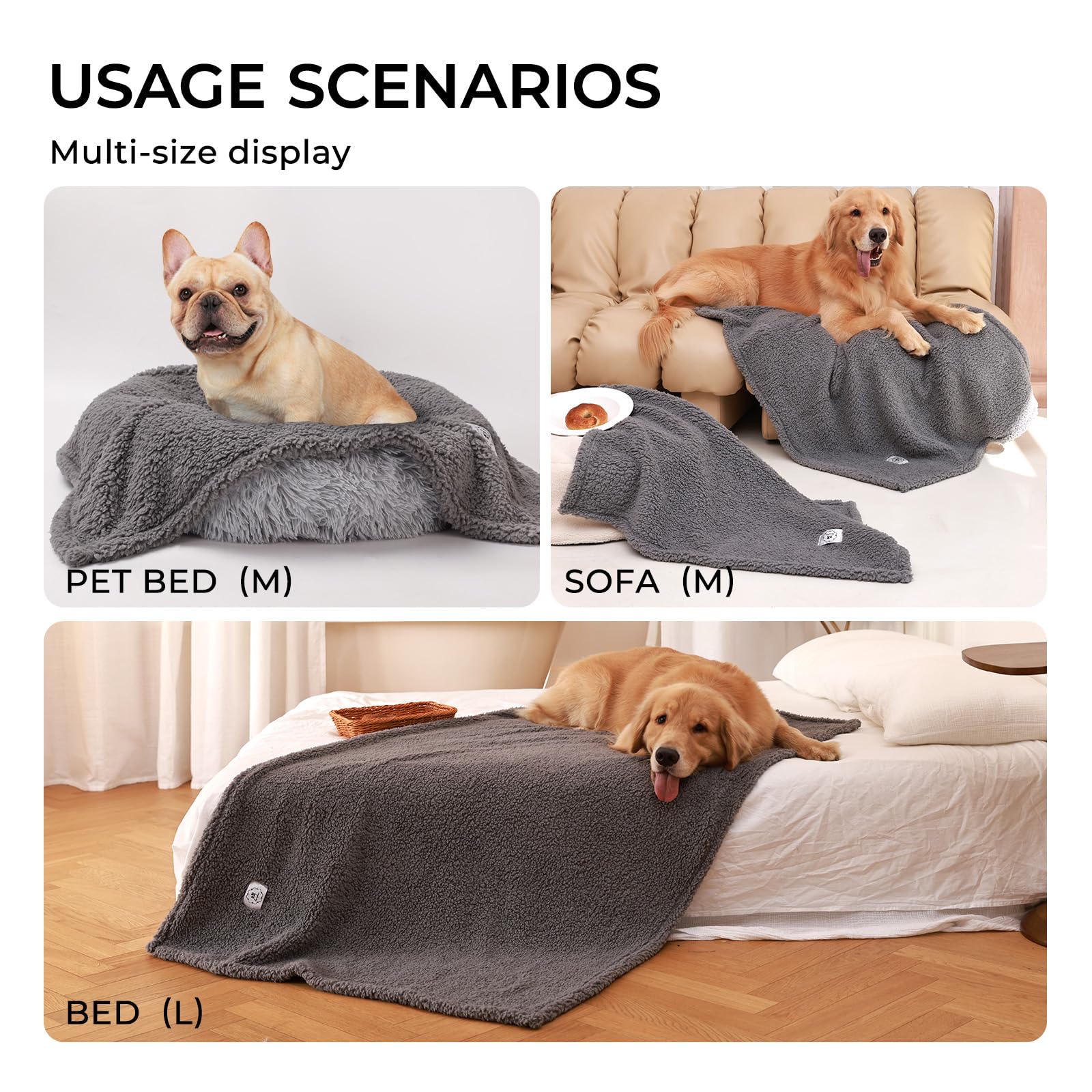 Premium Fleece Dog Blanket Soft Pet Sherpa Calming Blankets Throw For Dog Puppy Cat, Grey Medium (31X41)
