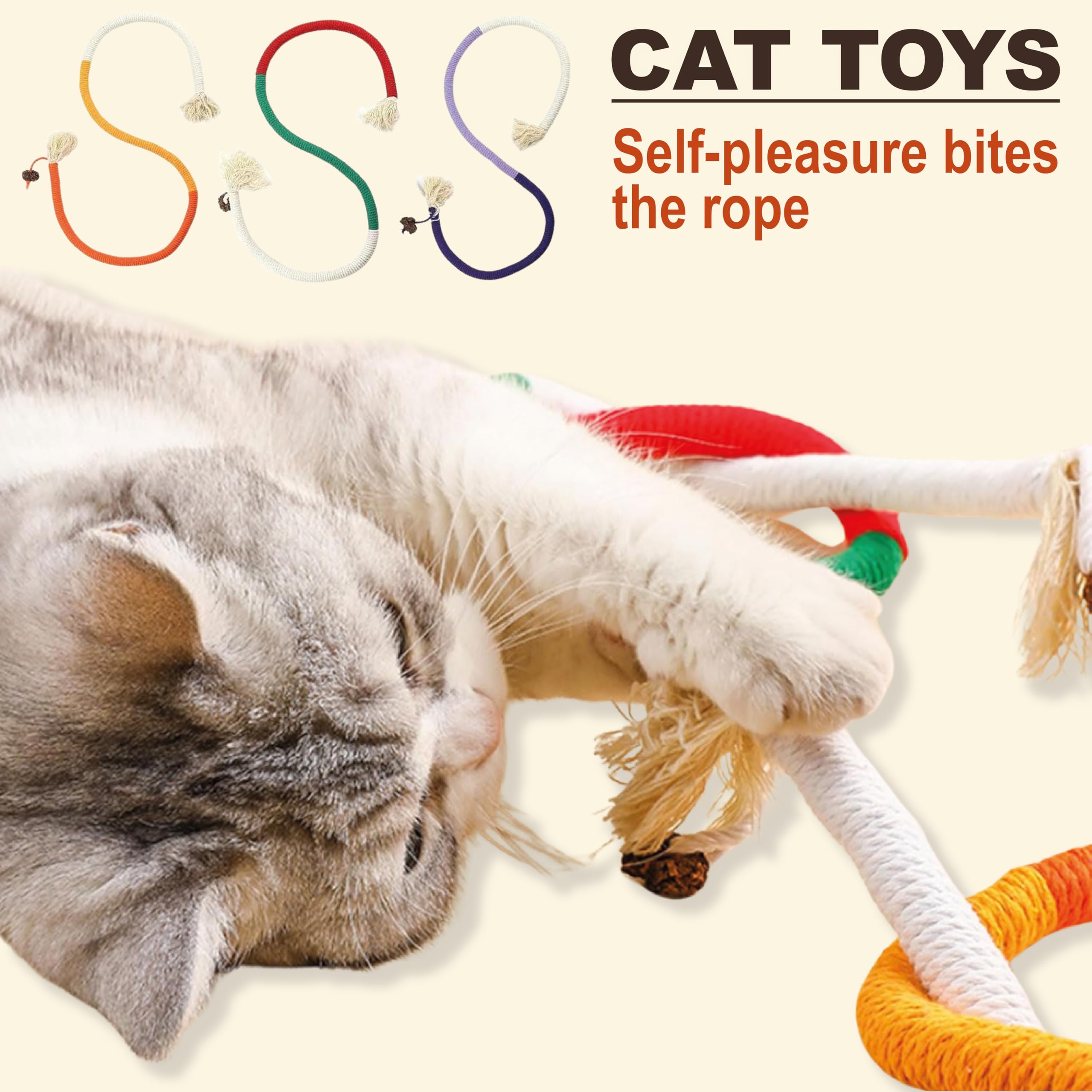 La Luz Cat Chew Ropes 3 Pack With Natural Catnip, Interactive Catnip Toys For Indoor Cats, Safe Teeth Cleaning Kitten Rope Toy,