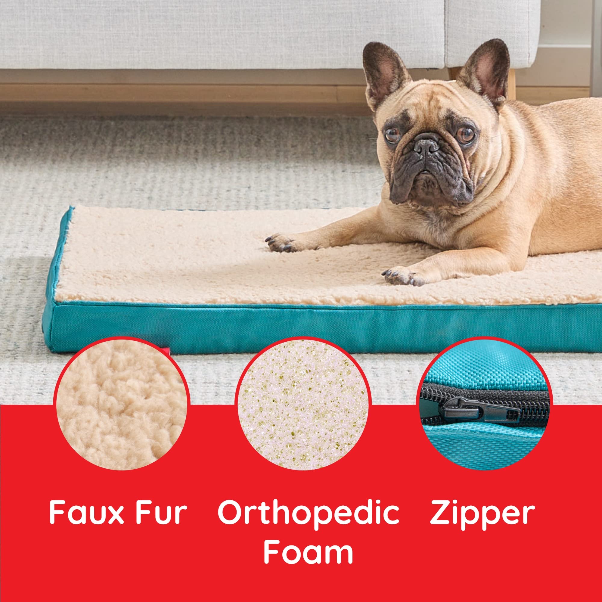 Brindle Dog Bed - Orthopedic Pet Bed - Dog Crate Bed With Machine Washable Cover - 2' Medium Dog Bed - Teal