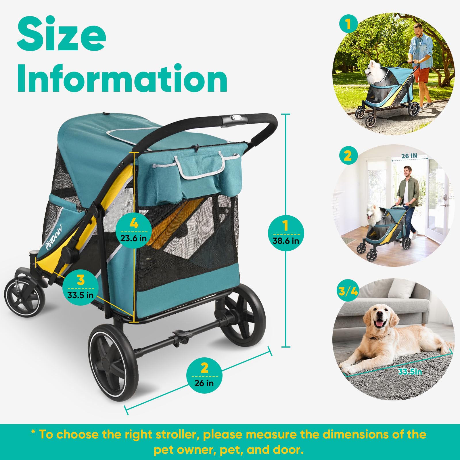 Petbobi Dog Stroller For Medium Dogs - Easy Fold Dual Entry Pet Stroller With One-Foot Brake, All Terrain Wagon Cart With Large