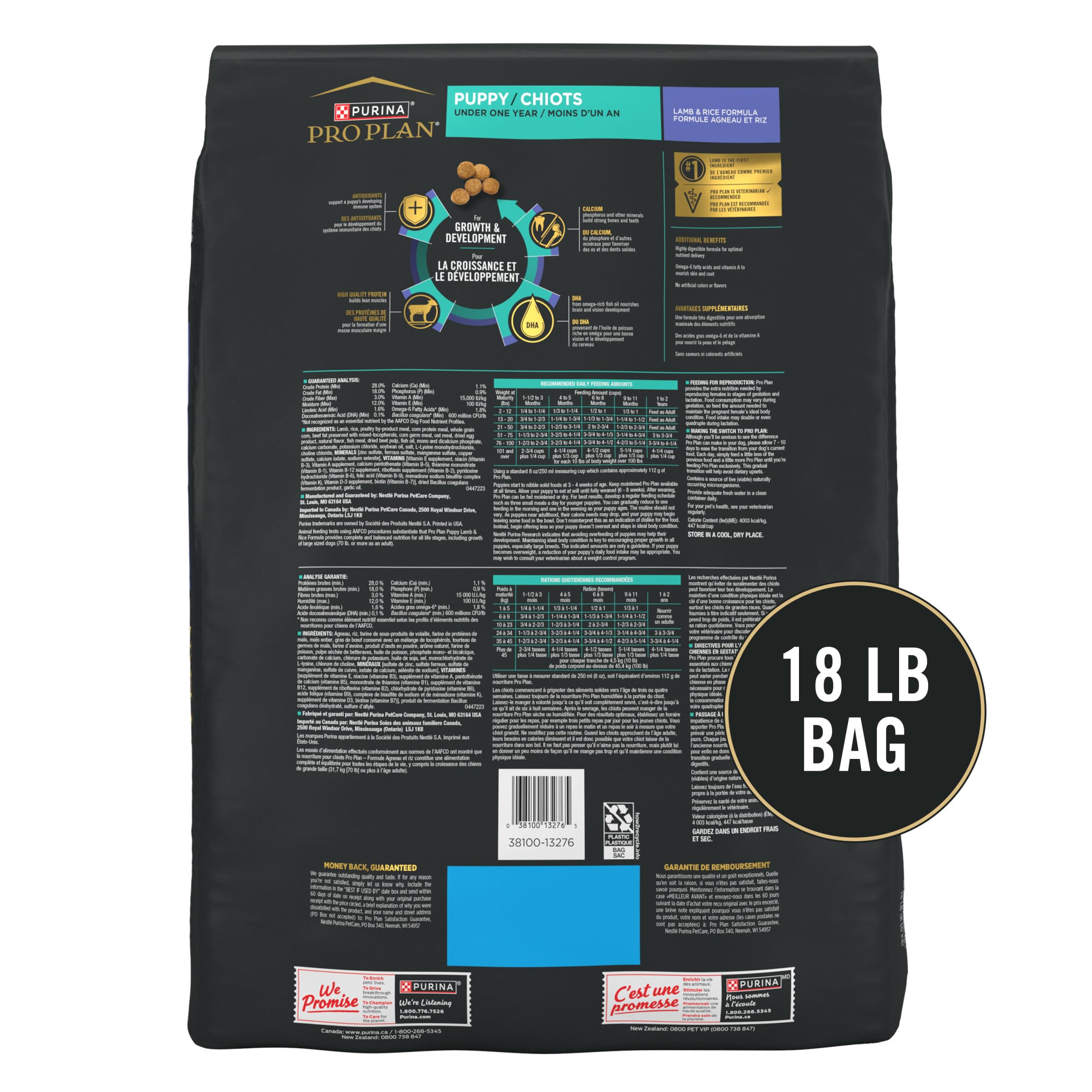 Purina Pro Plan High Protein Puppy Food DHA Lamb & Rice Formula - 18 lb. Bag