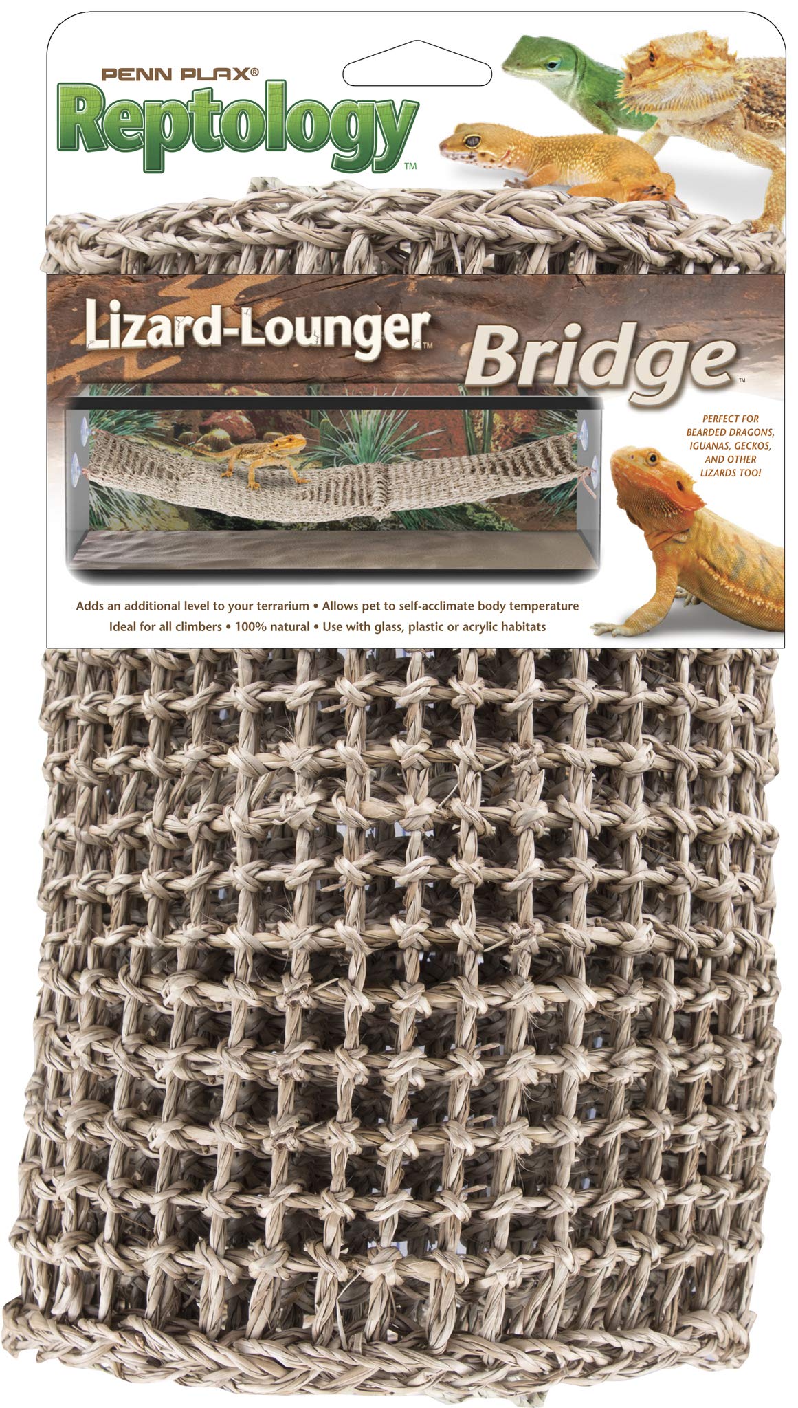 Penn-Plax Reptology Lizard Lounger Bridge – 100% Natural Seagrass Fiber – Great For Bearded Dragons, Anoles, Geckos, And Other Reptiles – Extra-Extra Large
