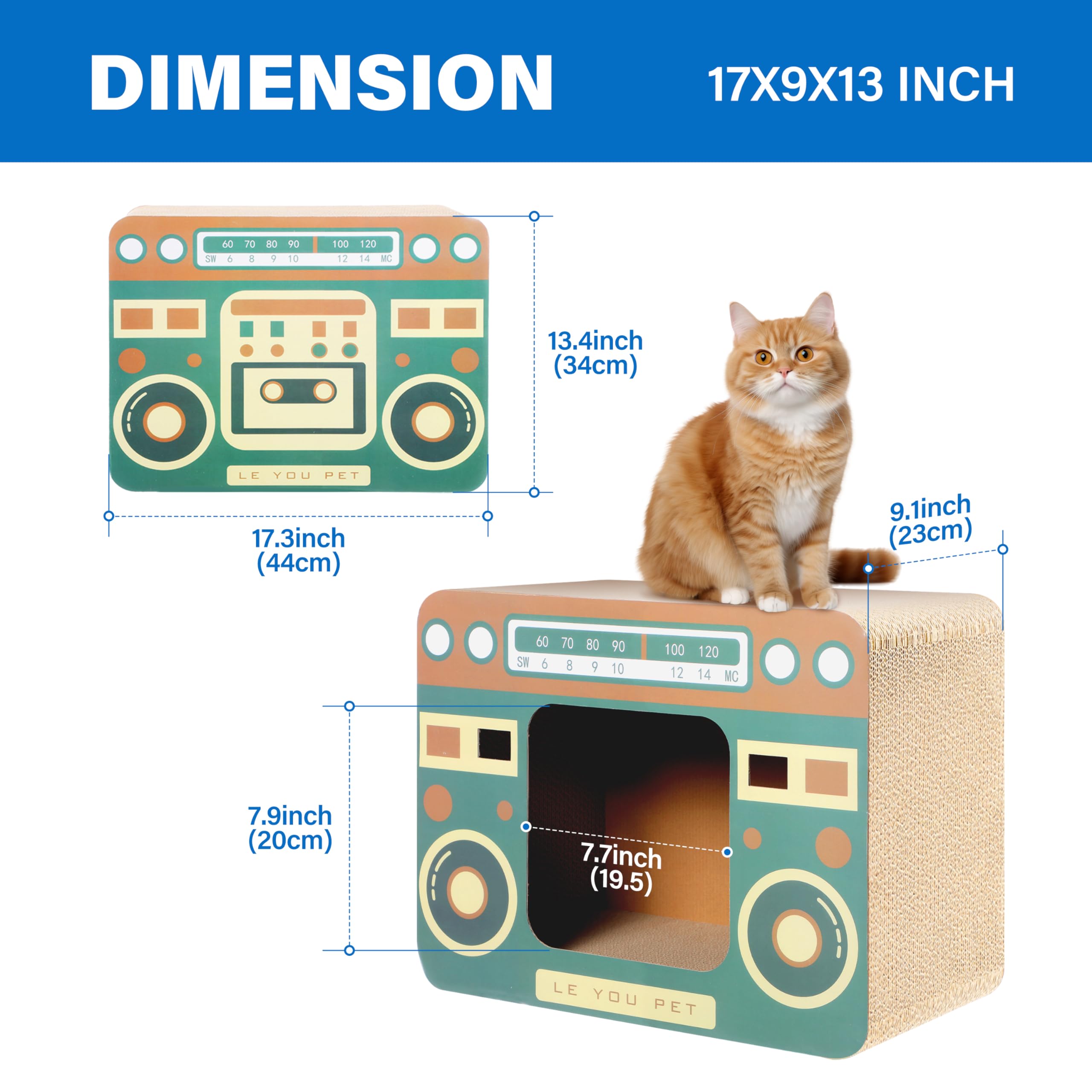 Radio Cat Scratcher Cardboard Lounge Bed - Durable Pads Prevent Furniture Damage - Cat Scratchers & Play House For Indoor Cats -