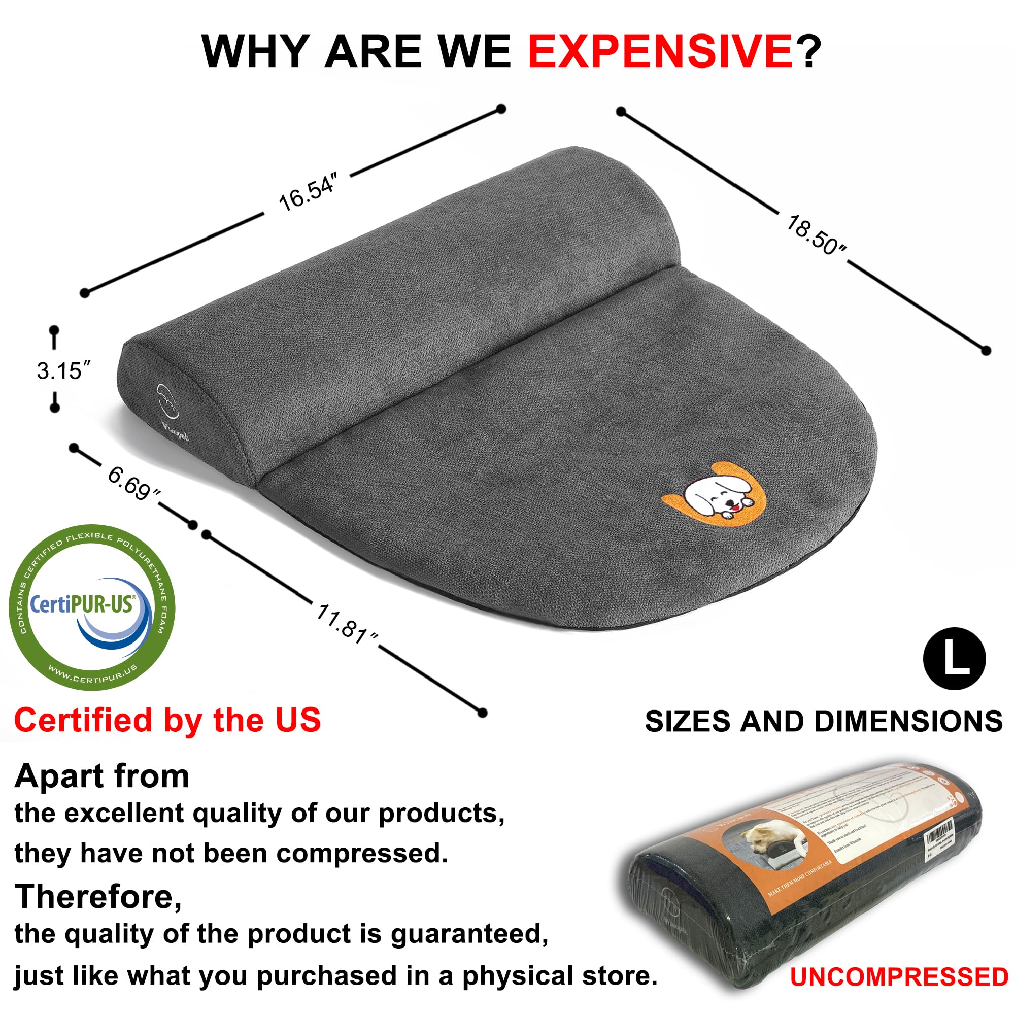 Whoopub Dog Bolster Pillow For Large Dogs, Benefit For Cervical Vertebra And Neck, Easy To Carry When Traveling, With High Resil