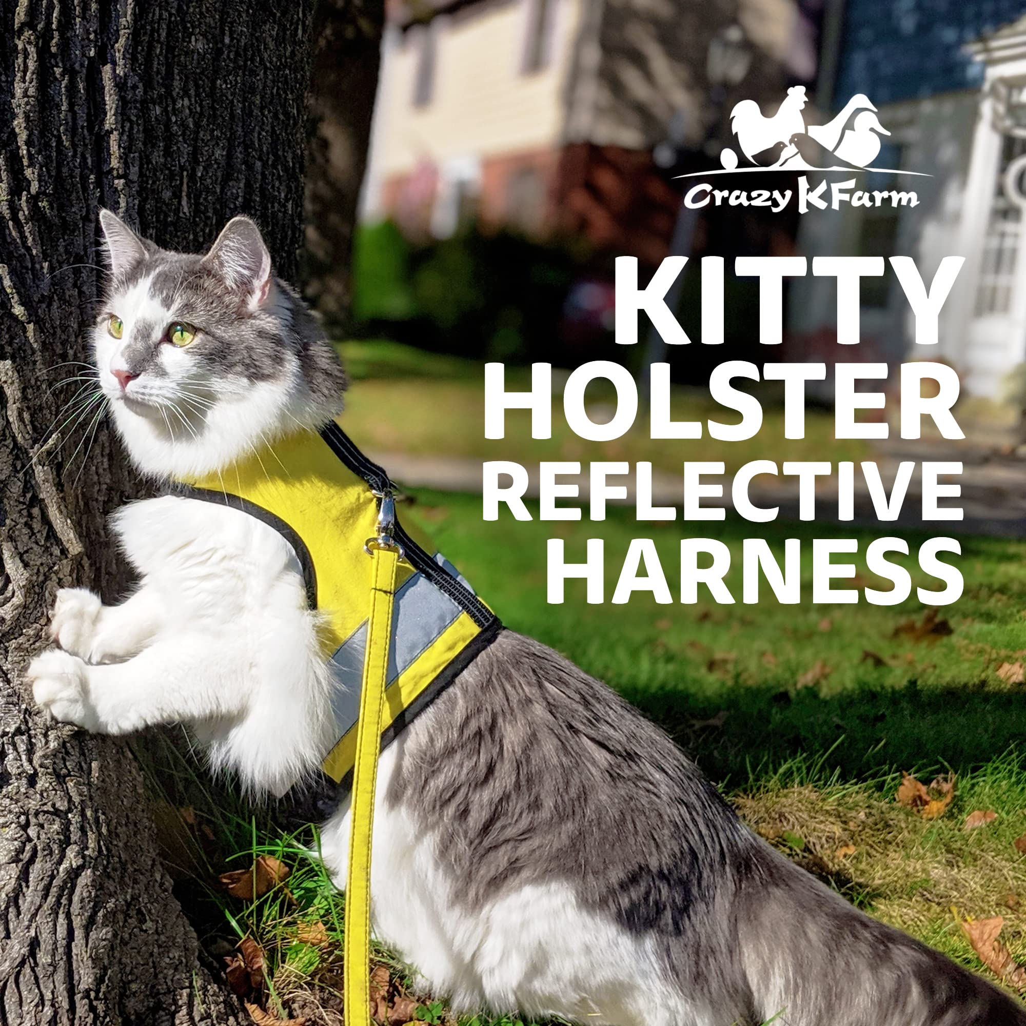 Kitty Holster Reflective Cat Harness - High-Visibility Cat Vest For Day & Night | Secure, Breathable And Washable Cotton | Ideal For Walking & Traveling - Sunshine Yellow, S To M